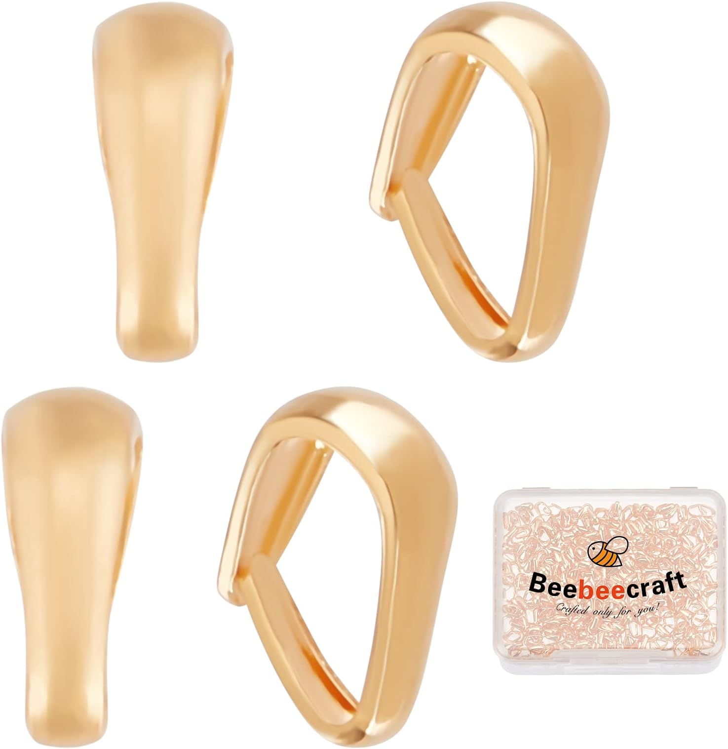 Beebeecraft 1 Box 300Pcs Snap on Bails 18K Gold Plated Brass Pinch Clip Clasp Bail Teardrop Necklace Clasps Pendant Charm for Necklace Jewelry Making