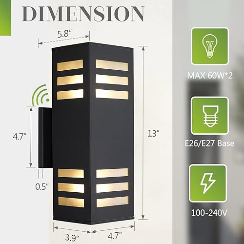 Miniatura 5 de Luces de pared para exteriores, paquete de 2 luces impermeables para porche del anochecer al amanecer, luz exterior moderna de 13 pulgadas,