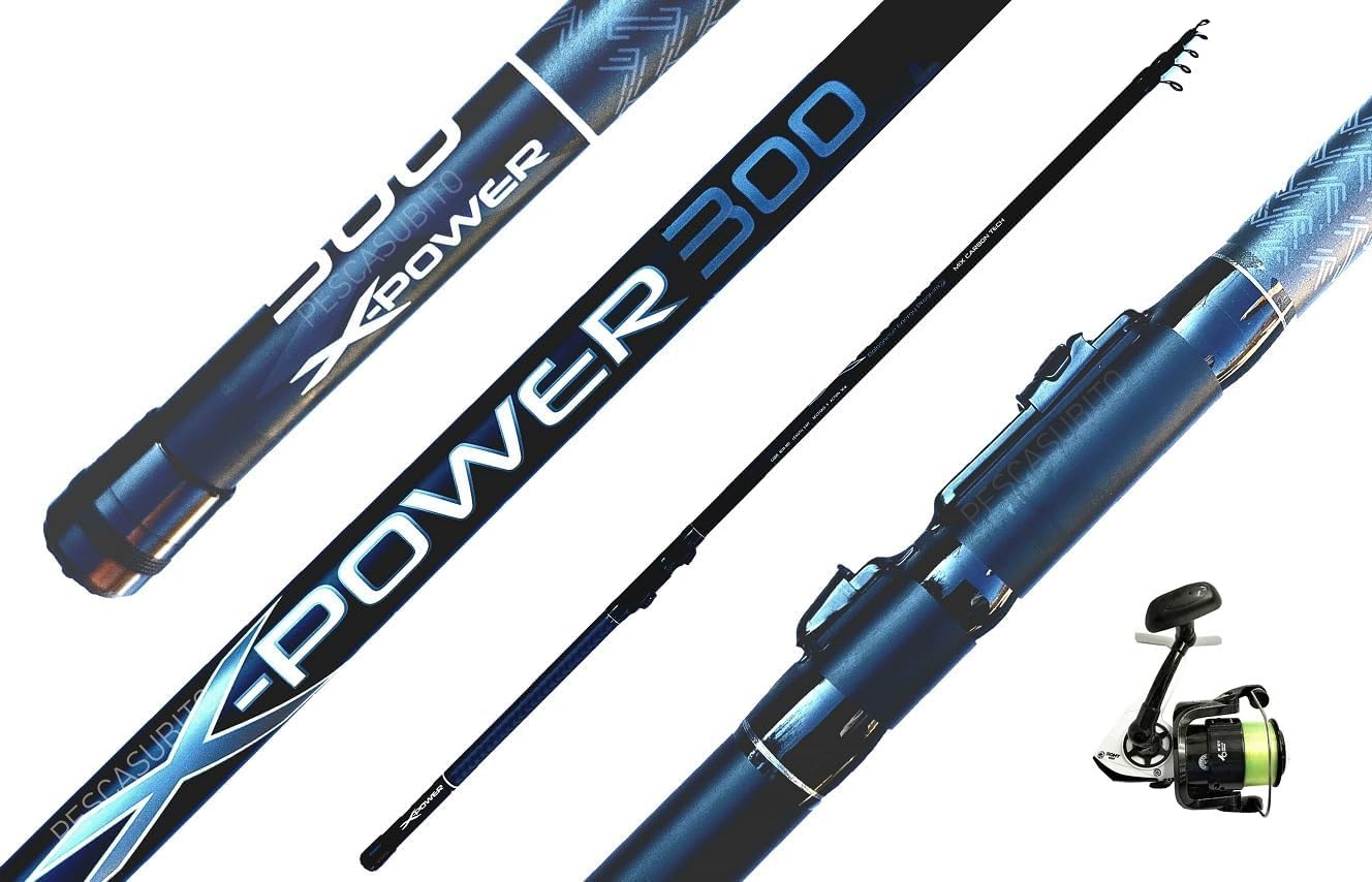 Combo Canna Bolognese 3 Metri X-POWER Mulinello con Filo Trota Lago Mix Carbonio Pesca Mare