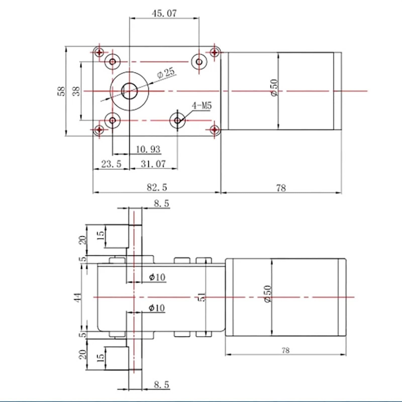 5882-50ZY Schneckengetriebemotor, 12 V, 24 V, Geschwindigkeit vorwärts und rückwärts, 1,5 U/min ~ 295 U/min, hoher gebürsteter DC-Motor, Doppelachse (20 U/min, 24 V und Halterung)