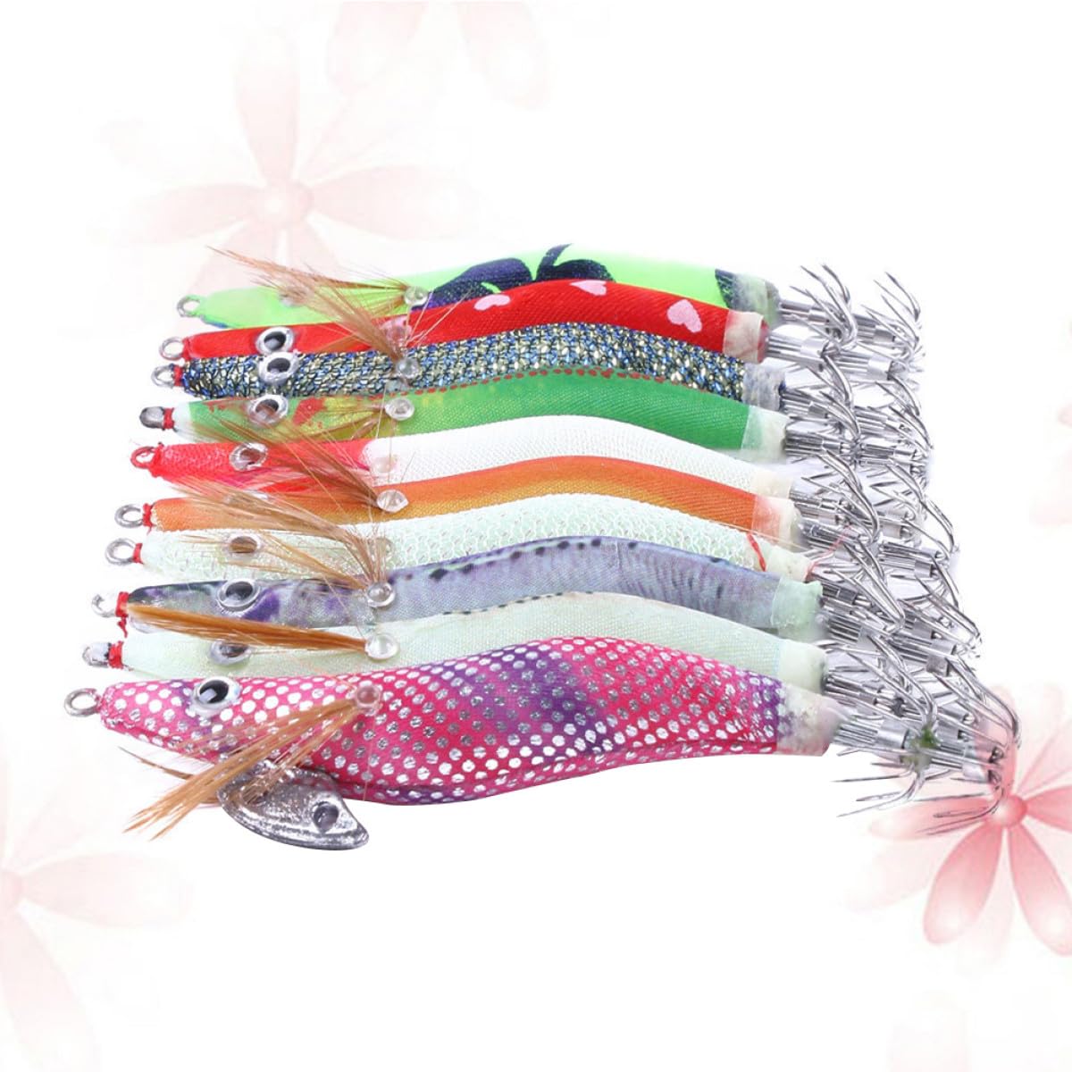 YARNOW Set 10 Pezzi Ganci Esca da Pesca Calamaro e Gambero in Plastica e Acciaio, Realistici e Vividi, per Pesca in Mare, Confezionati in Scatola Compatta