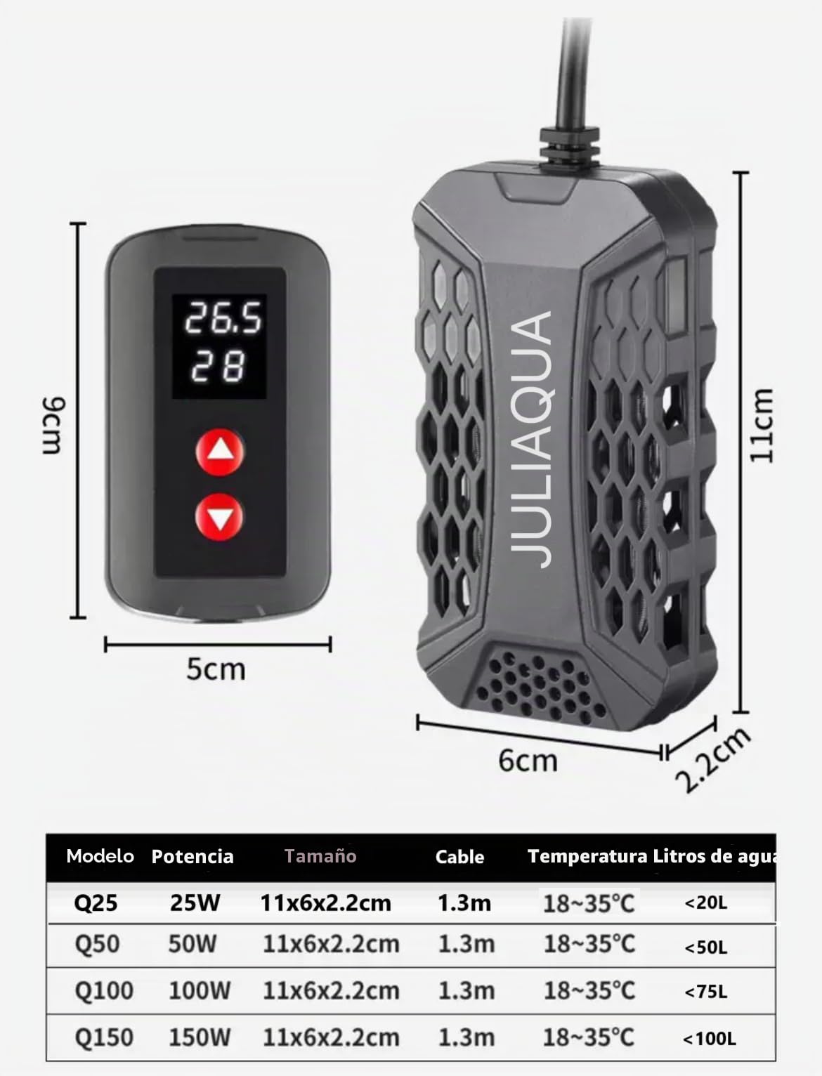 Calentador de acuario con indicador de temperatura, calentador ecológico ajustable, 25 W/50 W/100 W/150 W (Q-150 W)