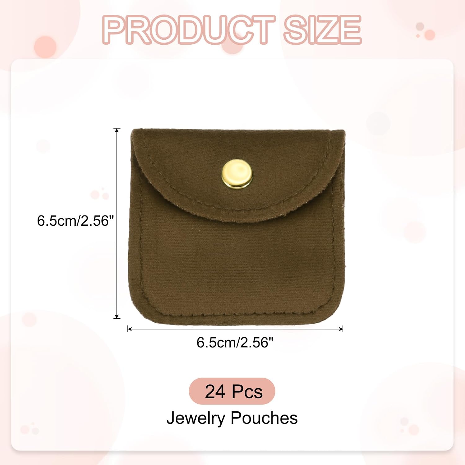PATIKIL 3x3 Inch Velvet Jewelry Pouches, 24 Pcs Jewelry Packaging Gift Bags with Snap Button for Bracelet Necklace Rings Watch, Brown