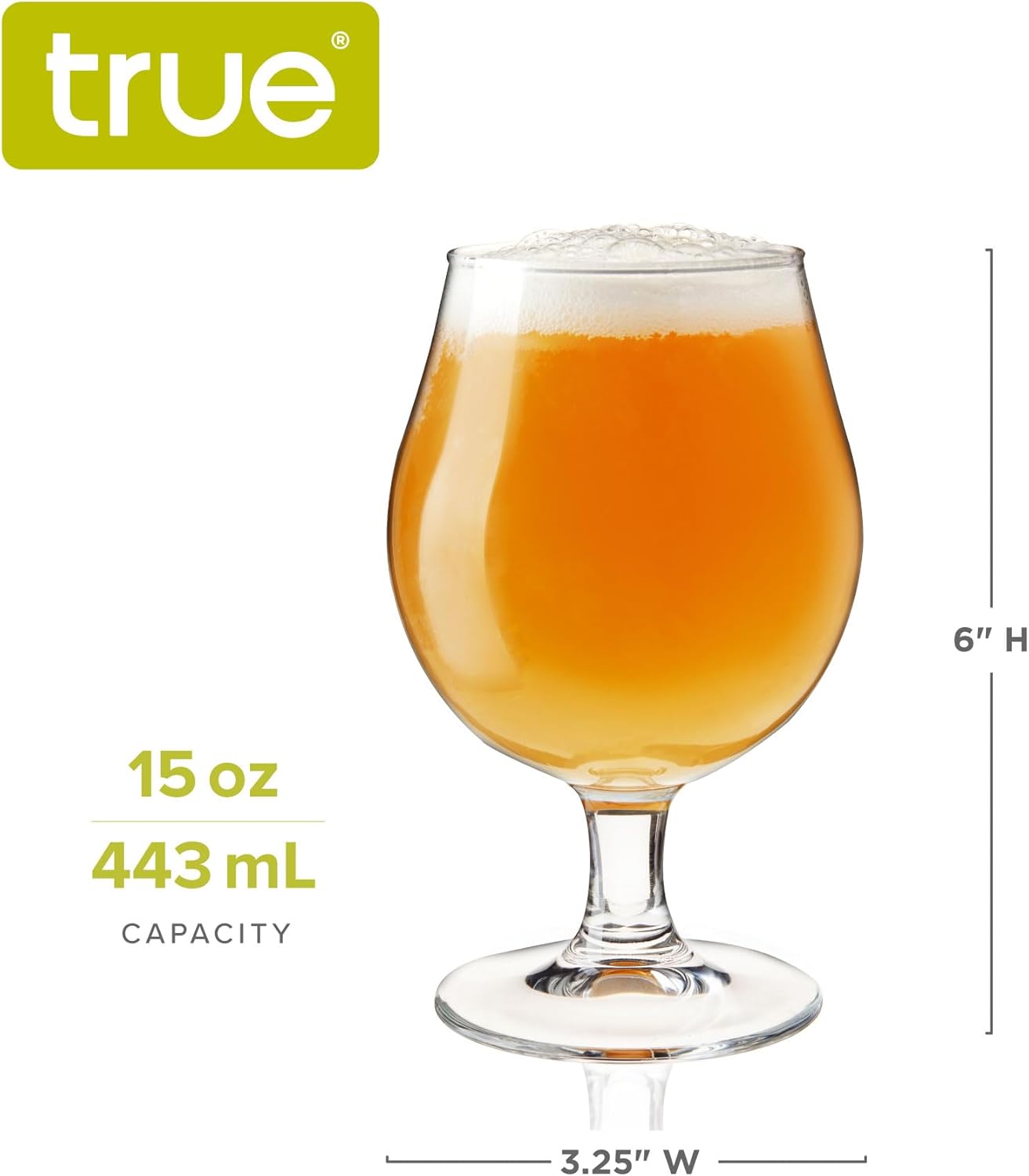 True Classic Tulip Beer Glasses, Sparkling Clear Drinking Glasses for Belgian Ales, Sours, IPA Beers, Cocktails, Gifts for Men, Game Night, Happy Hour, Home Bar, Elegant Glassware, 15 oz, Set of 4 - Image 3