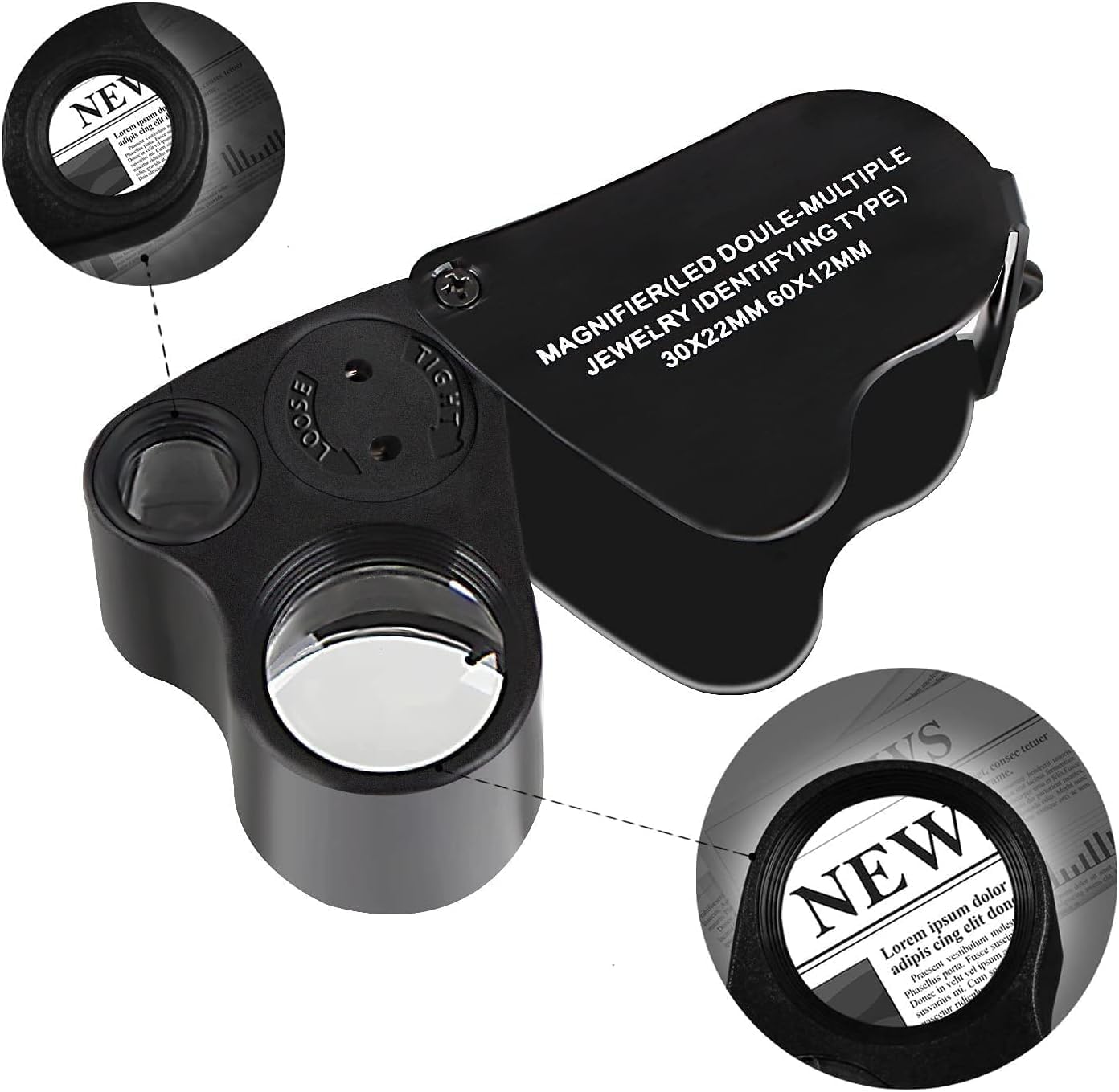High Accuracy Diamond Tester Jewelry Diamond Detector Gem Diamond Tester Pen 30X 60X Illuminated Eye Loupe Mini Led Foldable Magnifying Jewelry Distinguish Tool (Black Tester, Black Loupe)