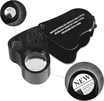 High Accuracy Diamond Tester Jewelry Diamond Detector Gem Diamond Tester Pen 30X 60X Illuminated Eye Loupe Mini Led Foldable Magnifying Jewelry Distinguish Tool (Black Tester, Black Loupe)