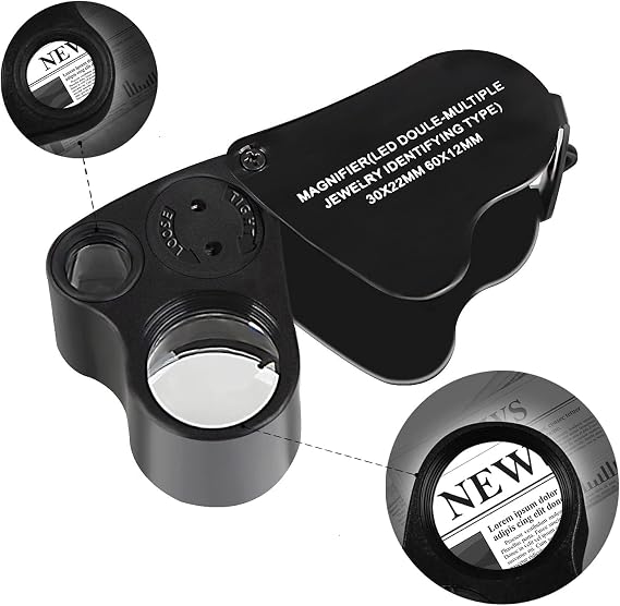 High Accuracy Diamond Tester Jewelry Diamond Detector Gem Diamond Tester Pen 30X 60X Illuminated Eye Loupe Mini Led Foldable Magnifying Jewelry Distinguish Tool (Black Tester, Black Loupe)