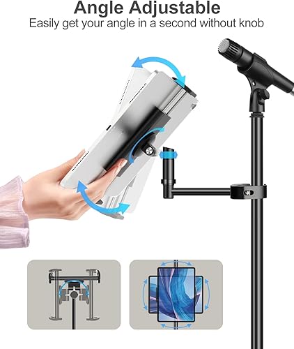 Miniatura 4 de elitehood Soporte de aluminio para iPad para soporte de micrófono, soporte de música para iPad para micrófono, soporte de micrófono ajustable
