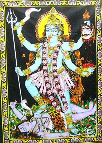 Crafts of India Goddess religious Kali Cotton Wall Hanging yoga Painting : Size 43"x30" Inches
