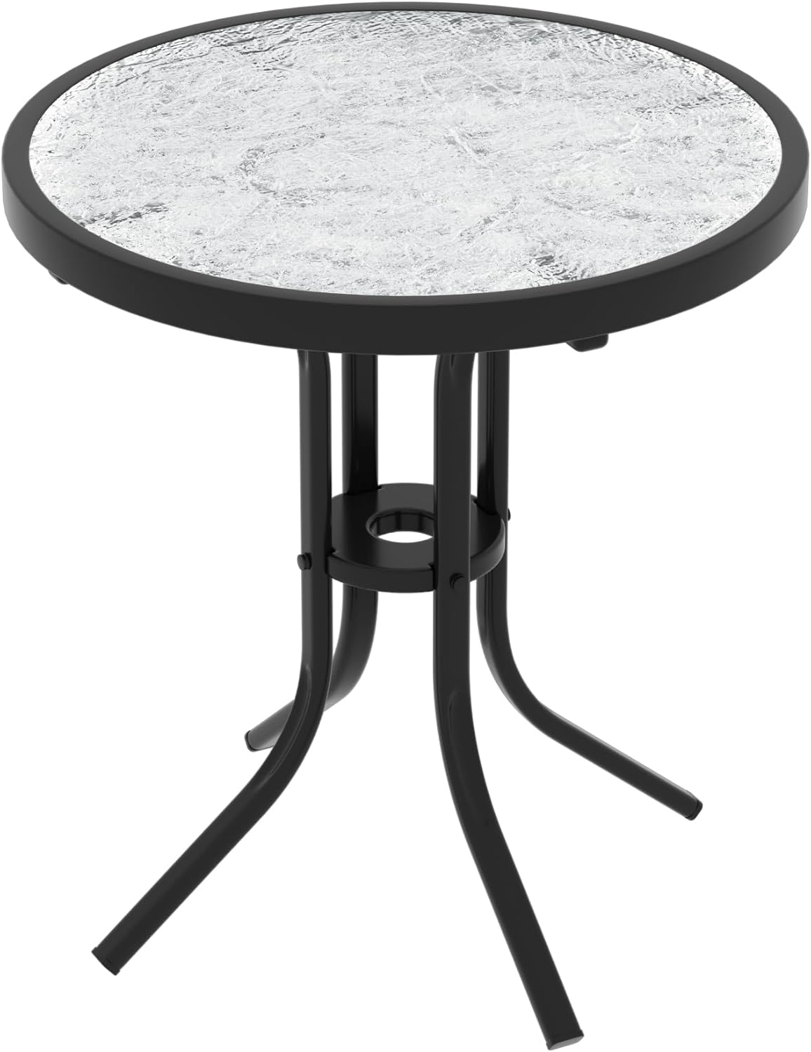 Outdoor Side Table with Tempered Glass Top, 17" Small Round Side Table with Steel Frame, Patio Metal Bistro Table for Balcony Porch Garden
