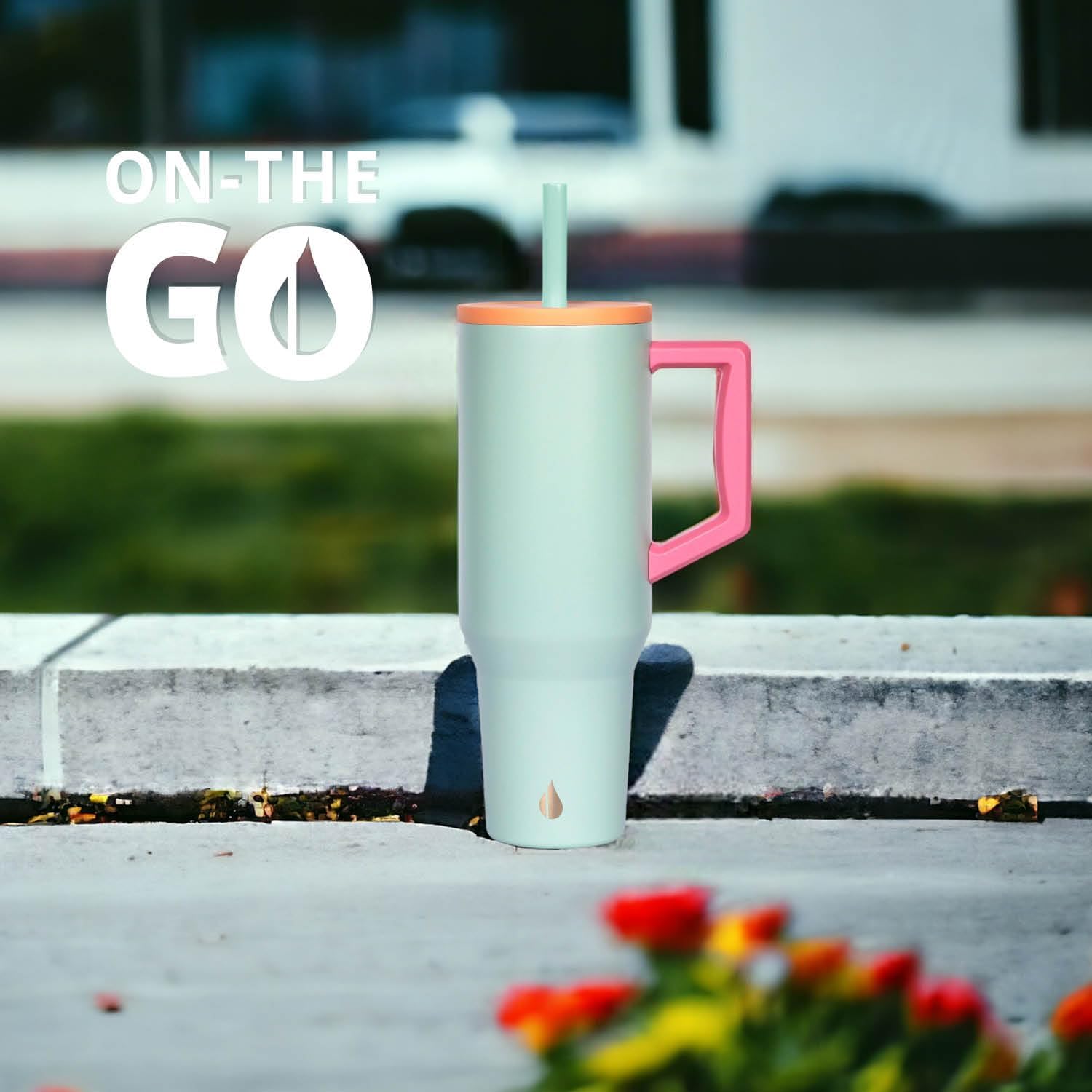Elemental 40 oz Tumbler with Handle and Straw - Spill Proof Insulated Stainless Steel Commuter for Hot and Cold Beverages - Travel Coffee Mug with 2 Straws & Spill Proof Lid - 40oz - Mint Sorbet - Image 4