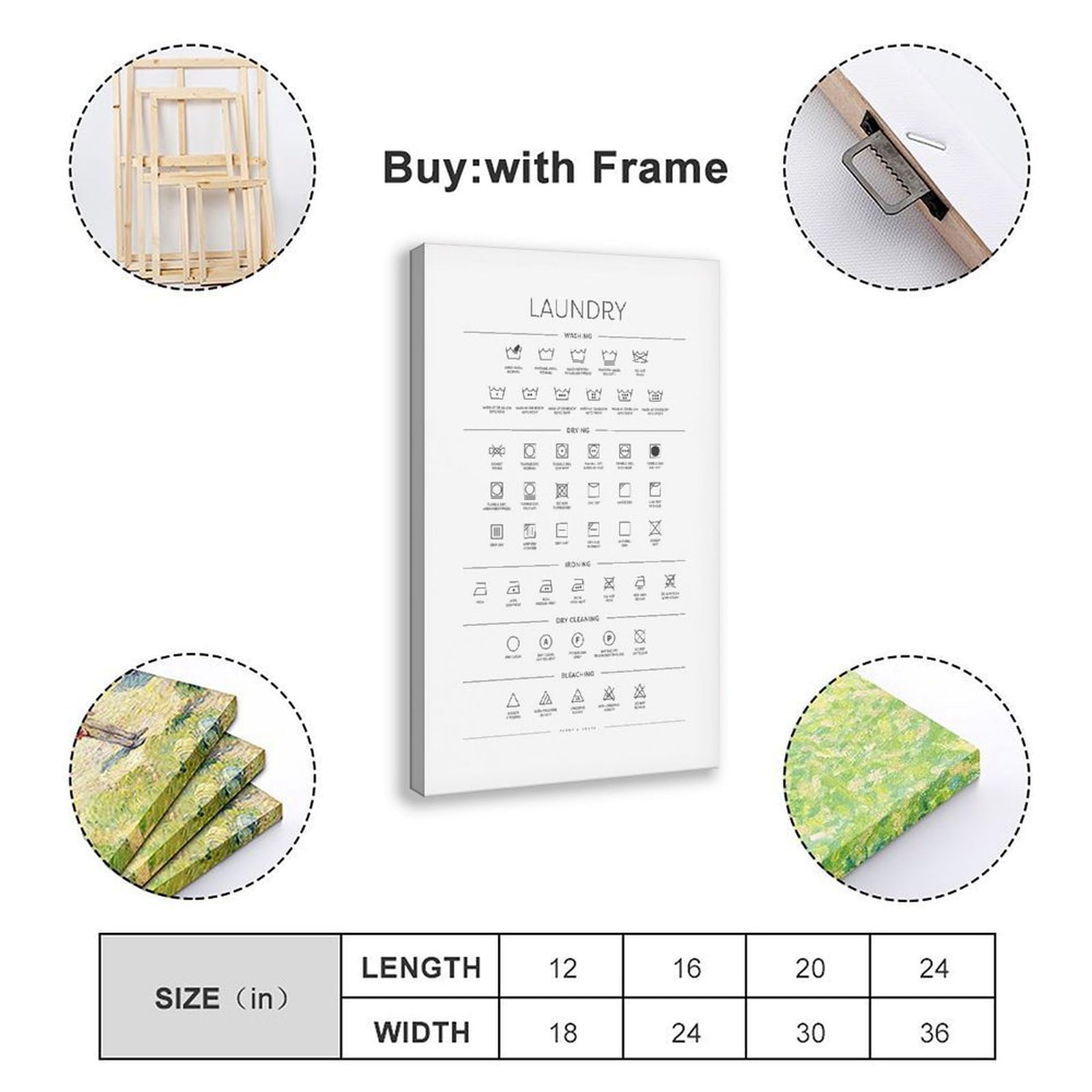 ACFTAIN Letreros artísticos de pared con guía de símbolos para cuarto de lavado, carteles e impresiones estéticas para habitación, dormitorio, oficina, 60 x 90 cm