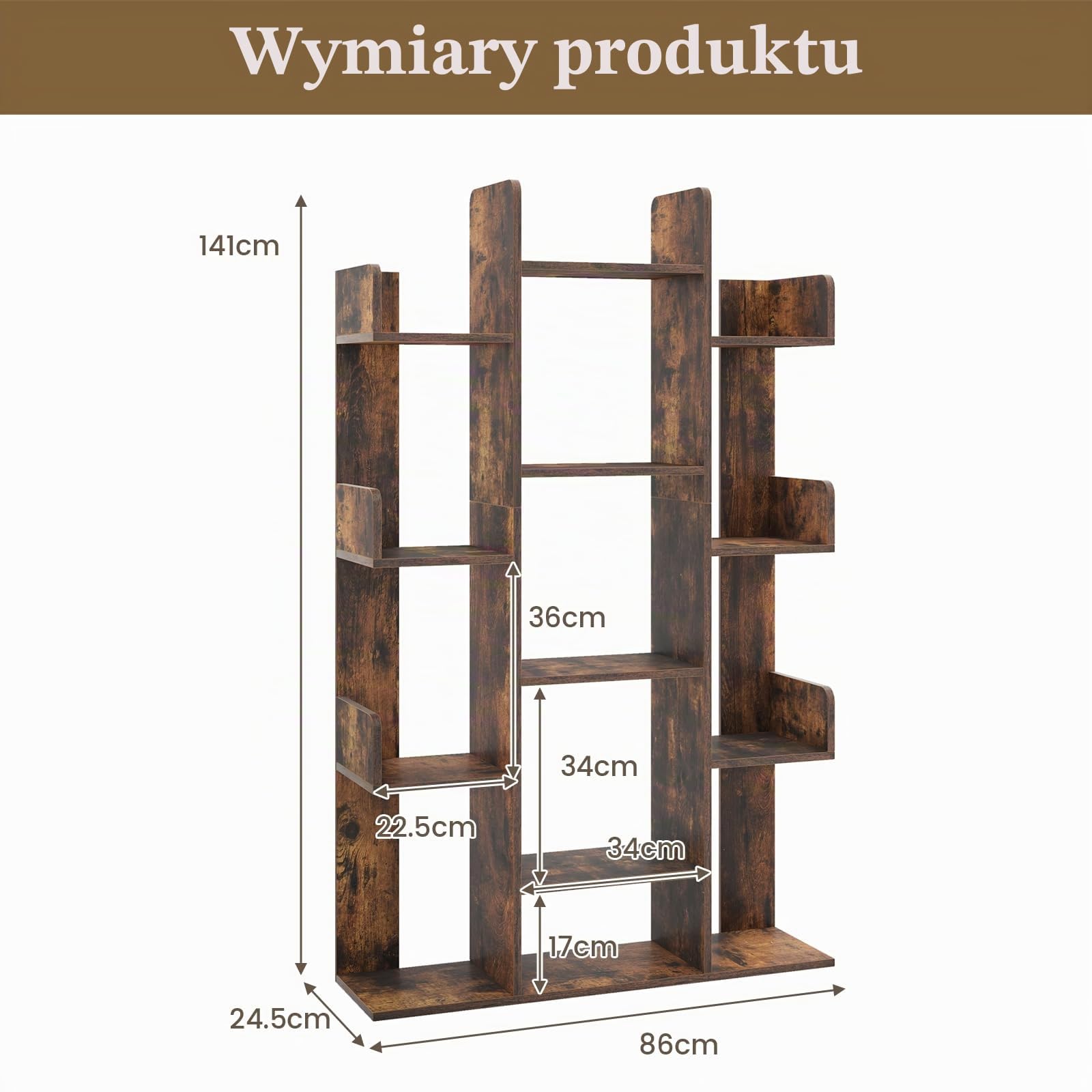 GIANTEX Regał na książki, otwarty regał z 13 półkami, ścianka działowa, regał stojący do salonu, gabinetu i biura, 86 x 24,5 x 141 cm, regał do przechowywania, regał kostkowy (brązowy)
