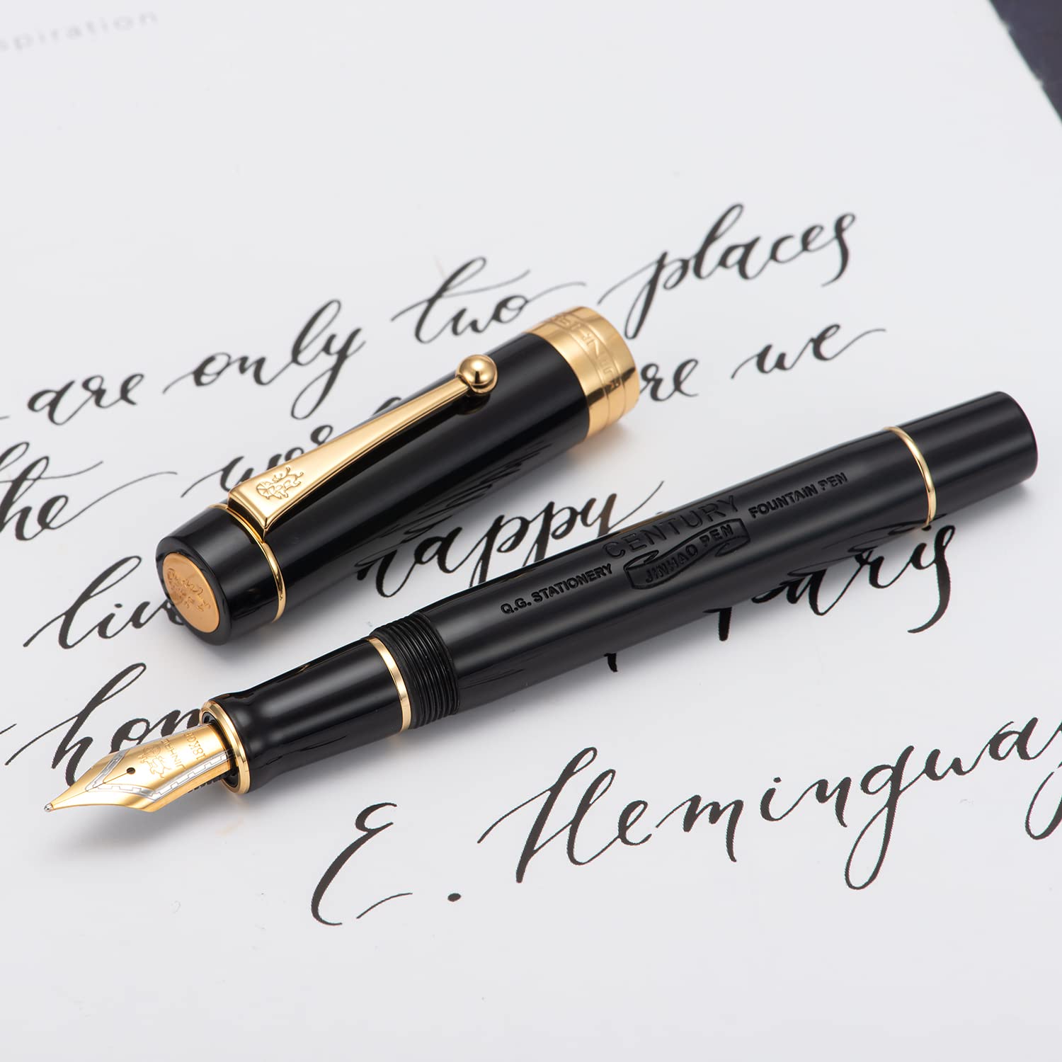 Jinhao 100 Fountain Pen Celluloid Classic Style, #6 Nib Smooth Writing Instrument with Refillable Converter and Pen Case Set - Image 3