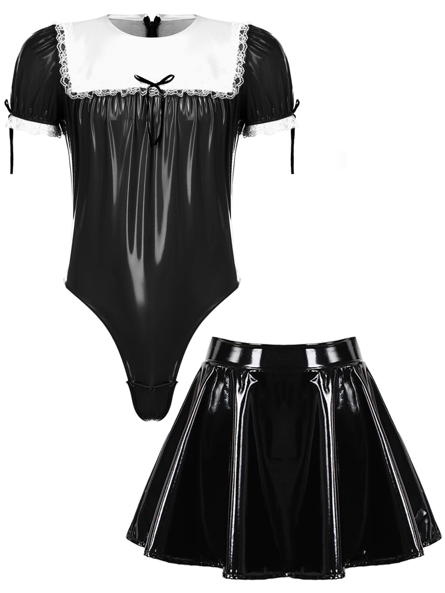dPois Disfraz Sexy de sirvienta Francesa para Hombre 2 pcs con Falda A-Line Disfraz de Anime Disfraz Despedida Soltero Hombre Disfraz Fiesta Club Carnaval