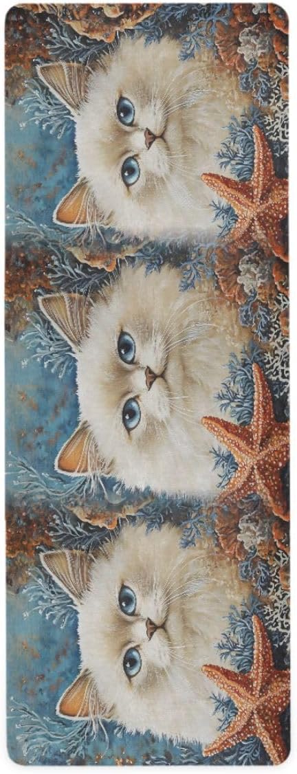 ALAZA White Cat Coral Yoga Mat Non Slip Fitness Exercise Mat, Workout Mat for Yoga, Pilates and Floor Exercises