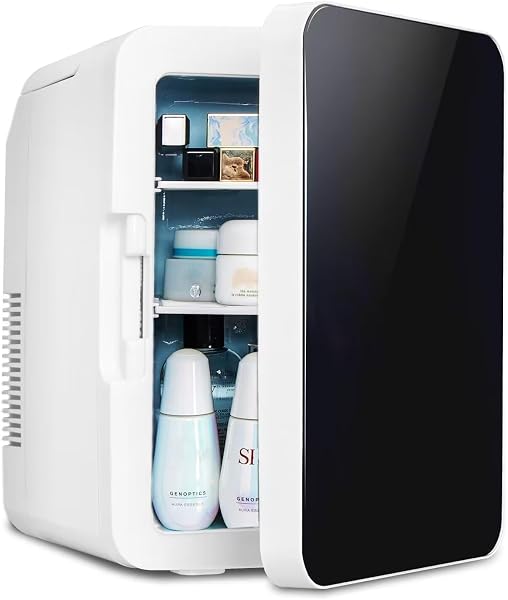 Mini Fridge for Bedrooms 10L/12 Cans with AC/DC Powered, Quiet Mode, Small Skincare Portable Beauty Fridge for Cosmetic, Office or Car, Black - 1