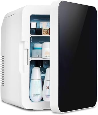 Mini Fridge for Bedrooms 10L/12 Cans with AC/DC Powered, Quiet Mode, Small Skincare Portable Beauty Fridge for Cosmetic, Office or Car, Black [Energy Class F]