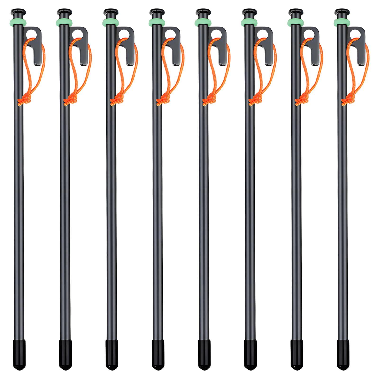 8 PCS Heavy Duty Tent Pegs, 40cm Tent Pegs Metal Heavy Duty Rust-Proof High Camping Tent Stakes with Hook Hole Lifting Rope Pit Peg Cover Glow-In-The-Dark Ring for Camping Hiking Garden Hard Ground
