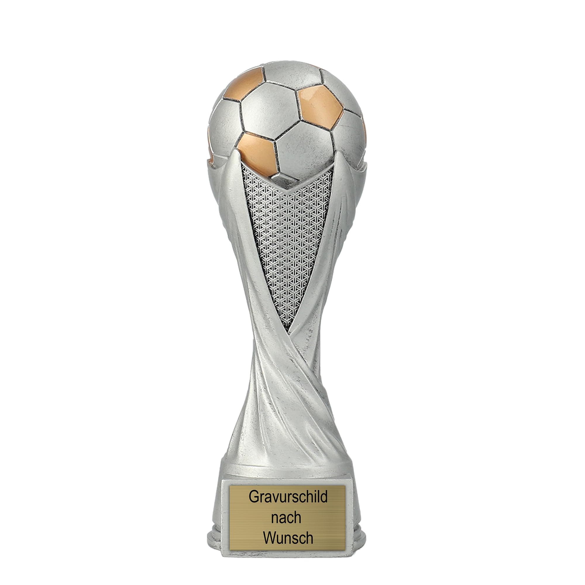 Pokal-Fabrik - Fußball Pokal mit Gravur Wunschtext 21 cm Resin Sportfigur – personalisierte Geschenk-Trophäe für Fussball WM, Sport Events, Wanderpokal und Kindergeburtstag