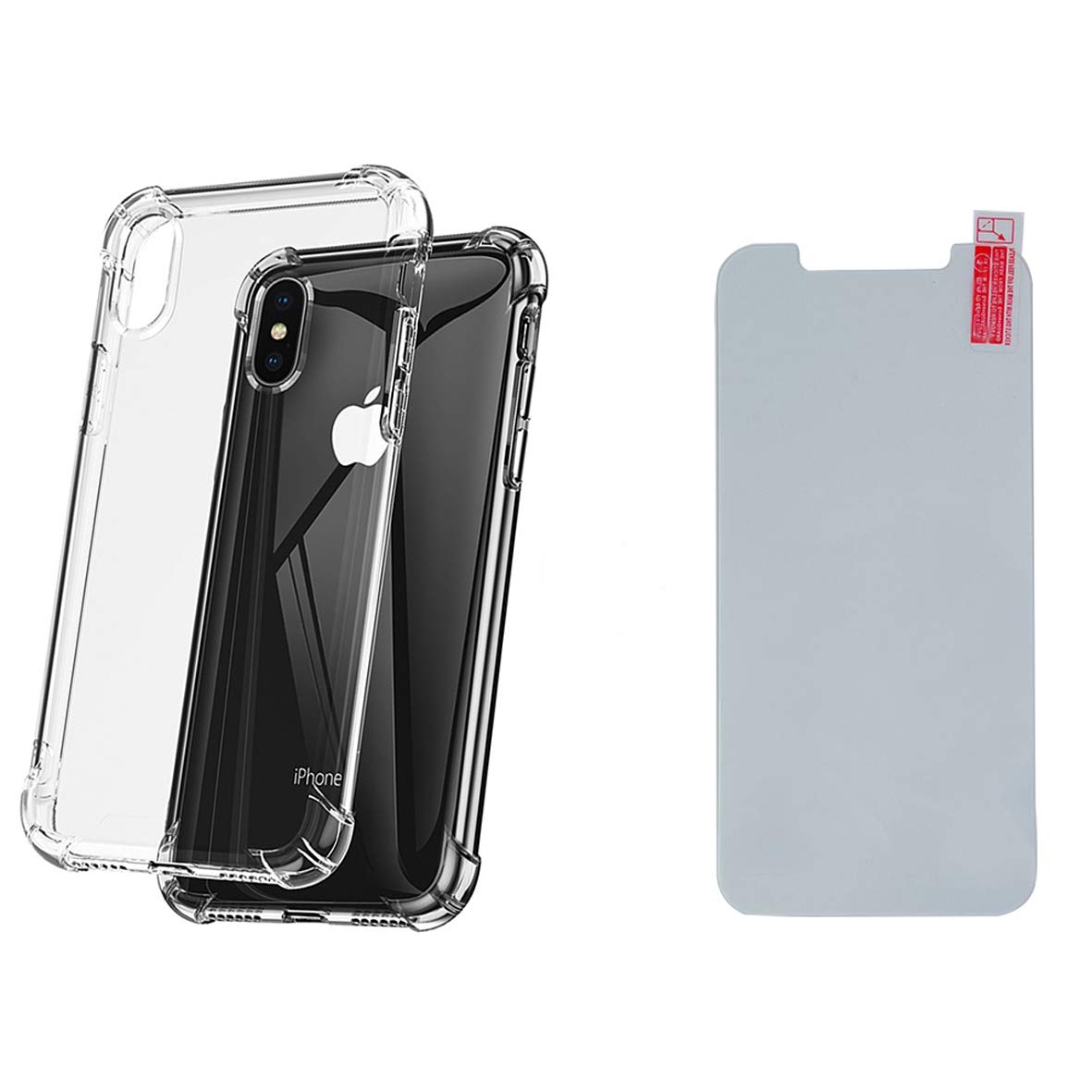 iPhone X/XS case, Transparent Protective case, Four Corner Protective airbag Cover, Anti Slip and Transparent fit for Apple iPhone X/XS (Including 1 Glass Screen Protector) (5.8 inches)