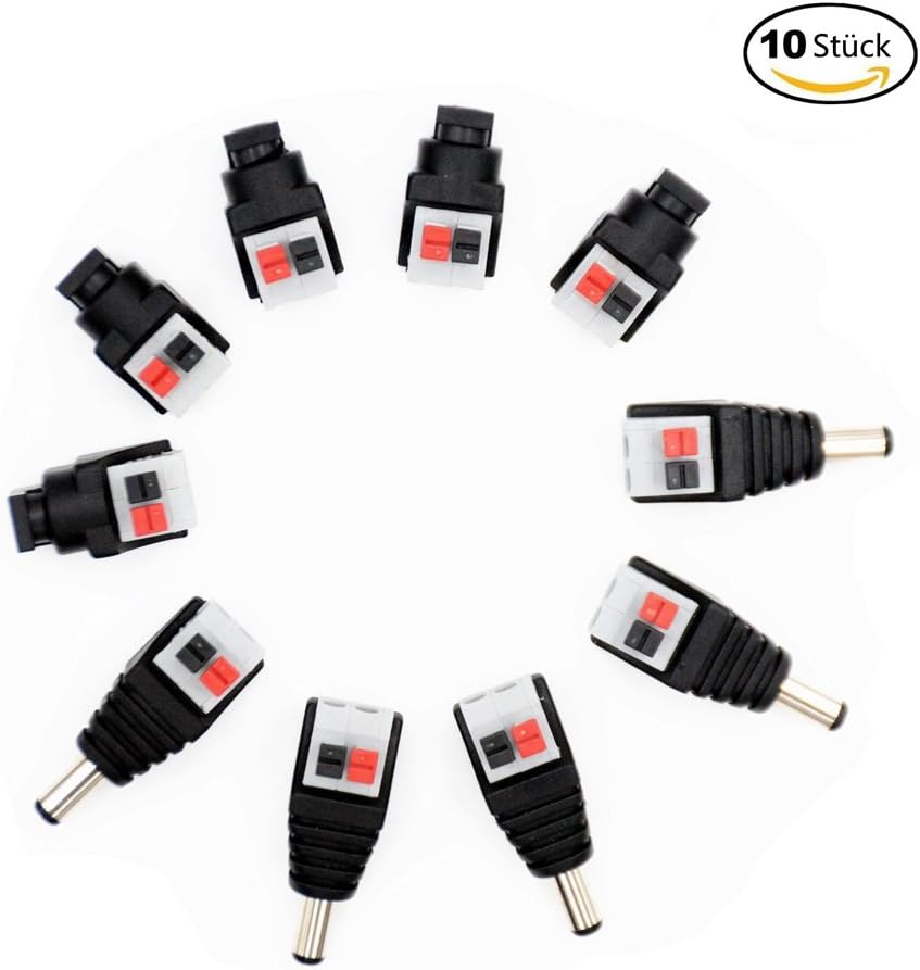 10 pcs. DC Plug and Jacks 2.1mm × 5.5mm Male Plug and Female Connector for LED Tapes, Surveillance Cameras and DIY Cables