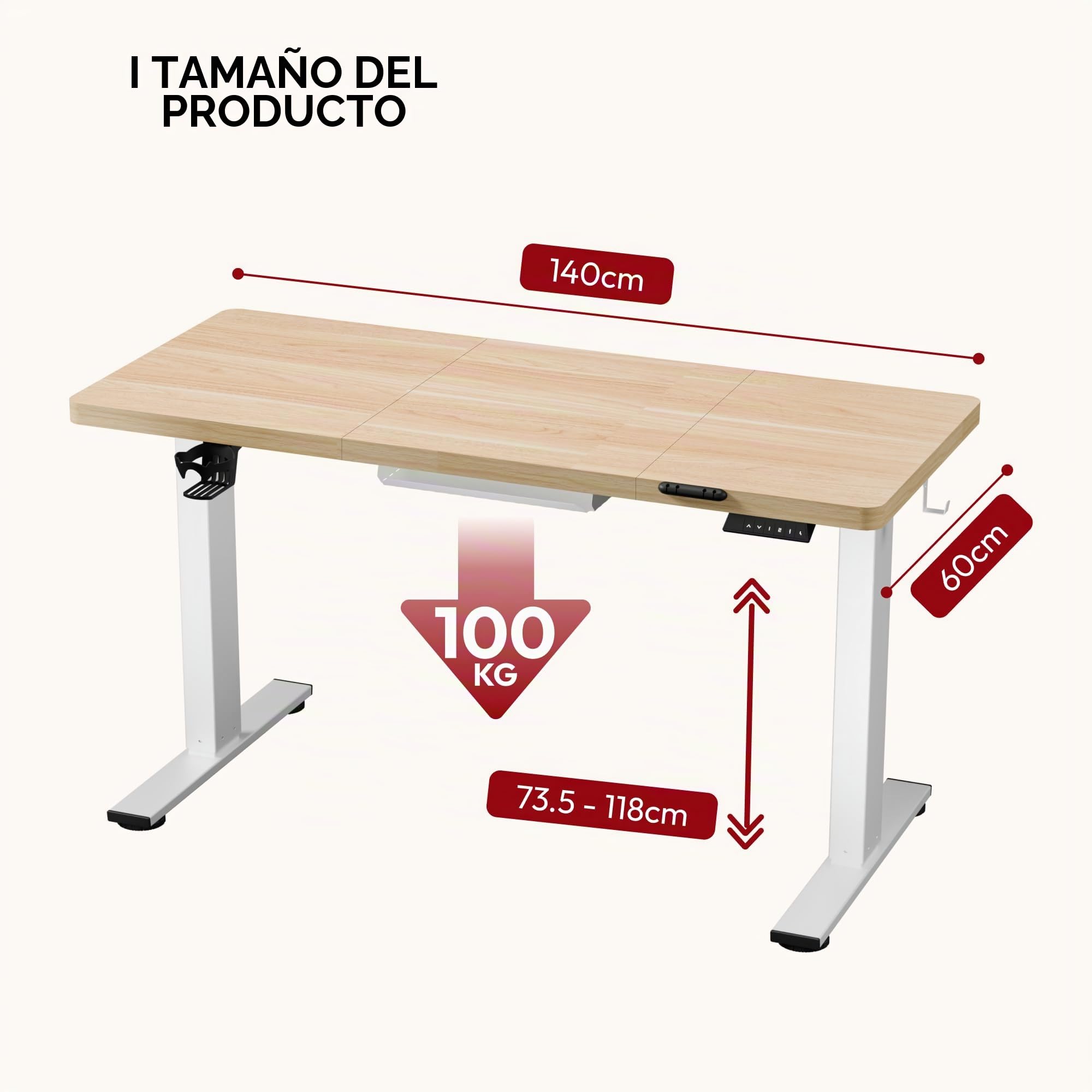 SANODESK Escritorio Elevable 140x60 cm, Altura Regulable con Control Digital y Memoria, Sistema Anticolisión, Mesa Escritorio Elevable Silenciosa para Oficina y Hogar, Arce