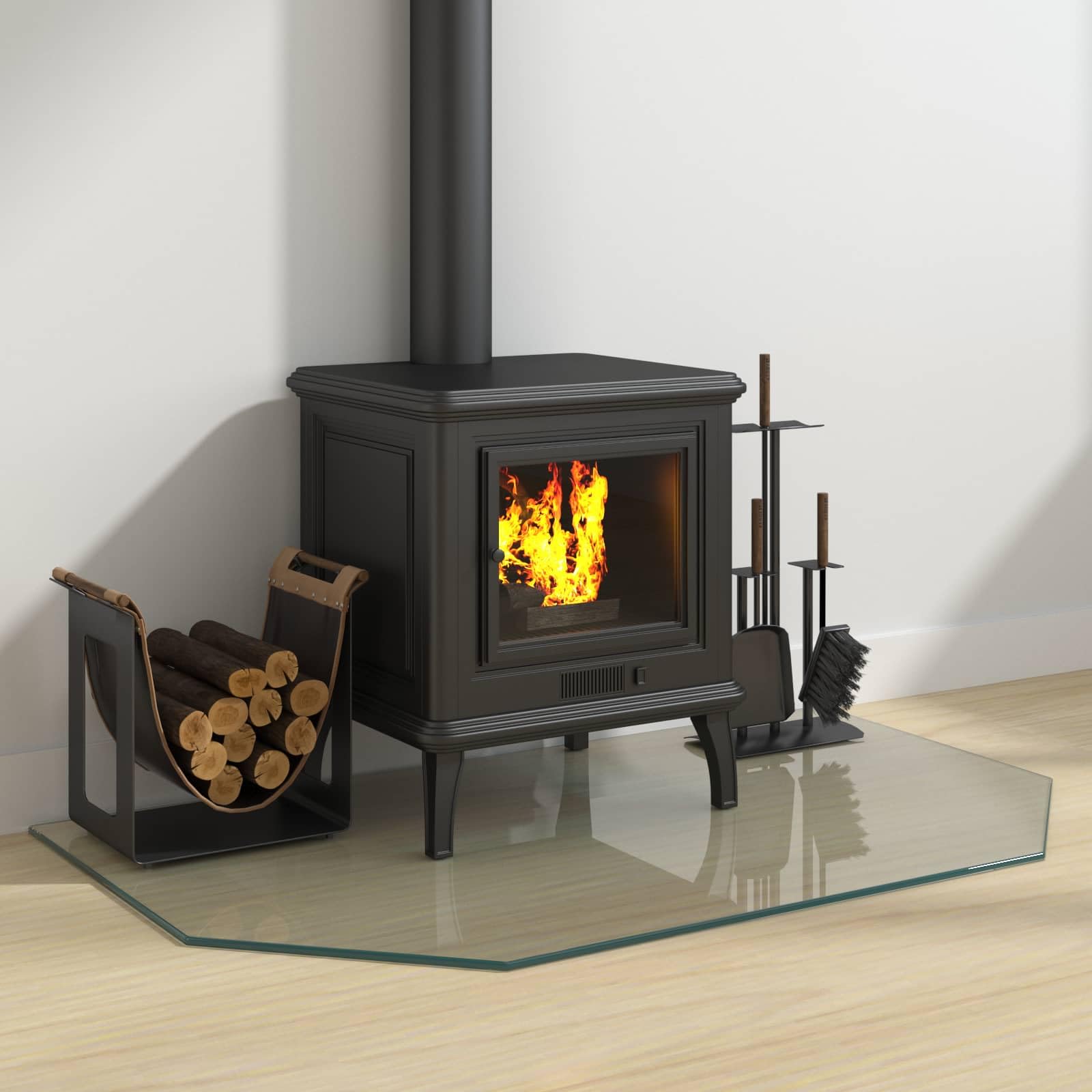 Feuerstelle Glasplatte Transparent 100 x 60 cm aus gehärtetem Glas mit polierten Kanten, hitzebeständig bis 200 ℃, Bodenschutzplatte für Kaminofen, Schwedenofen, Pelletofen, Parkett