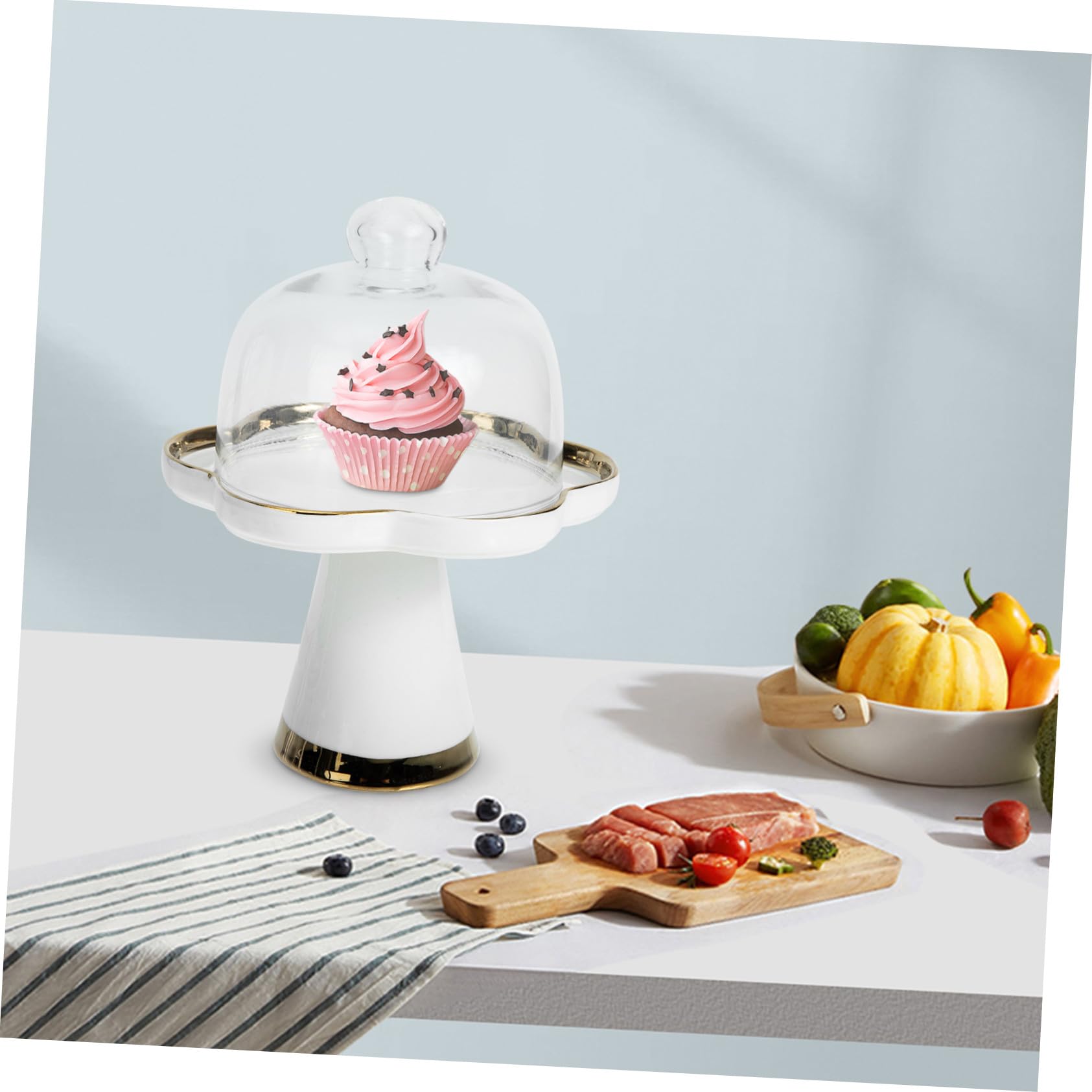 Elegante alzata per torte in vetro e ceramica con base curva, vassoio da dessert per feste, ideale per torte, pasticcini e snack, perfetto per intrattenere