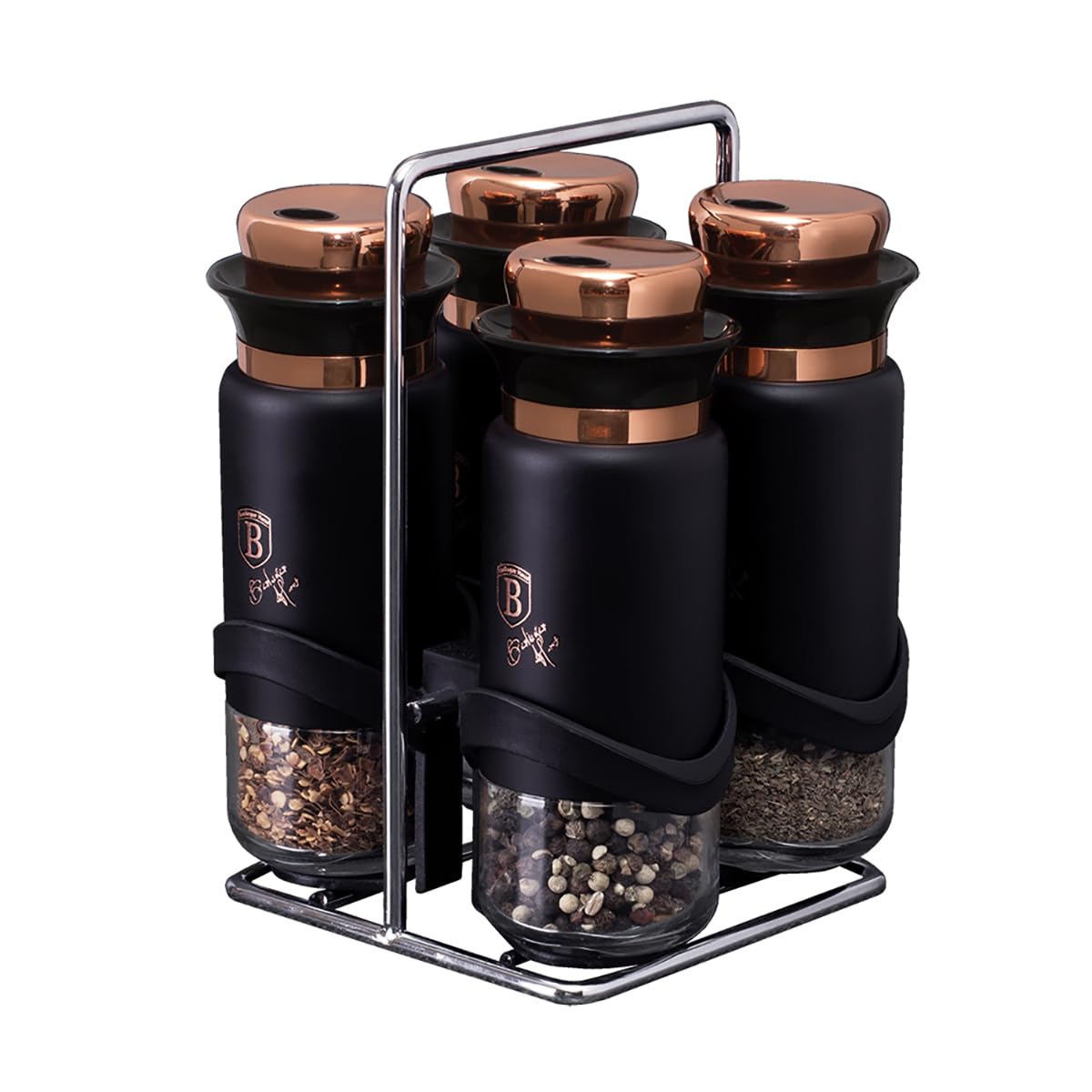 Berlinger Haus 5 pcs Spice Rack, Black- Rose Gold