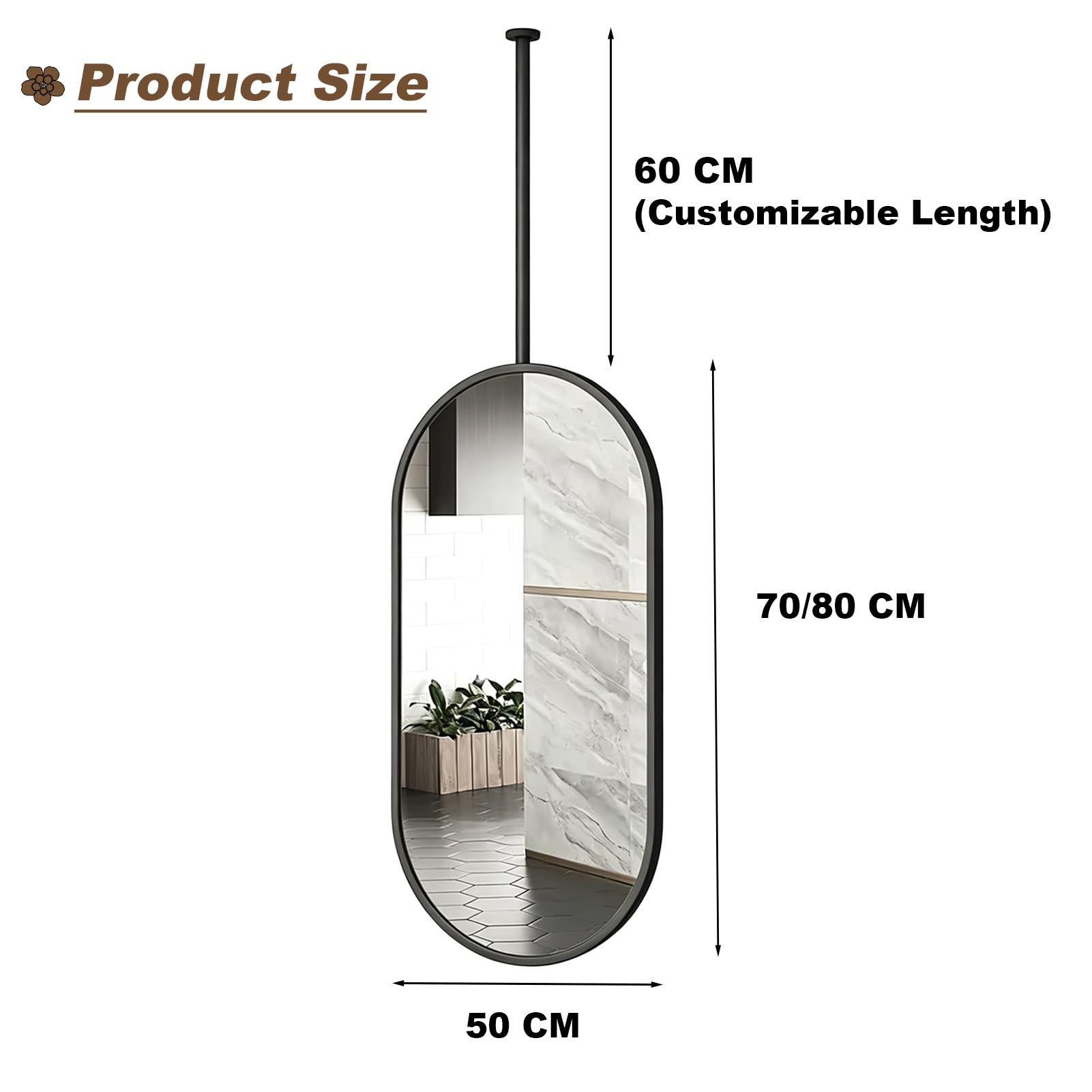 Specchi Per Trucco E Trucco Per Il Bagno, Specchio Da Appendere Al Soffitto, Specchio A Parete, Cornice In Metallo Con Vetro Infrangibile HD Per Ingresso, Soggiorno, Camera Da Letto(40cmx60cm)