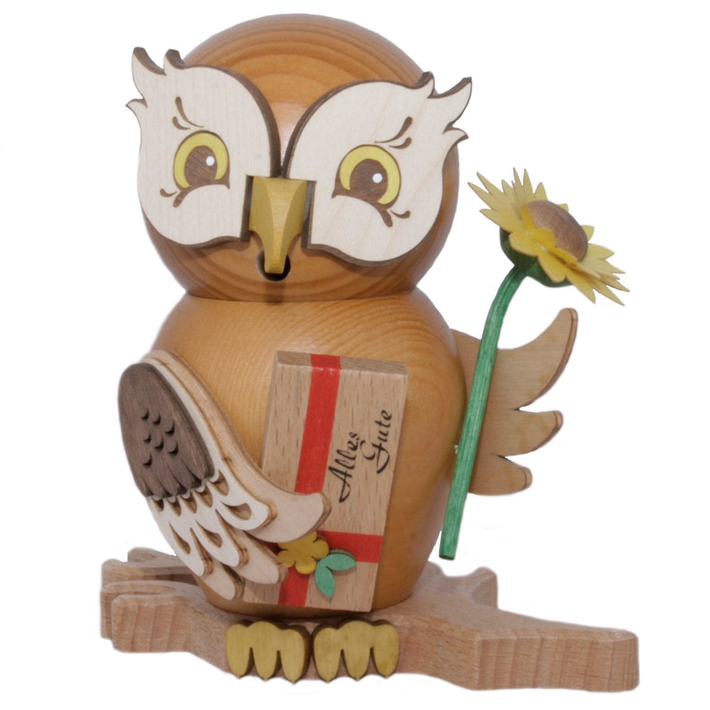Drechslerei Kuhnert Räuchermann Eule Gratulant 15 cm Neuheit 2014 37205
