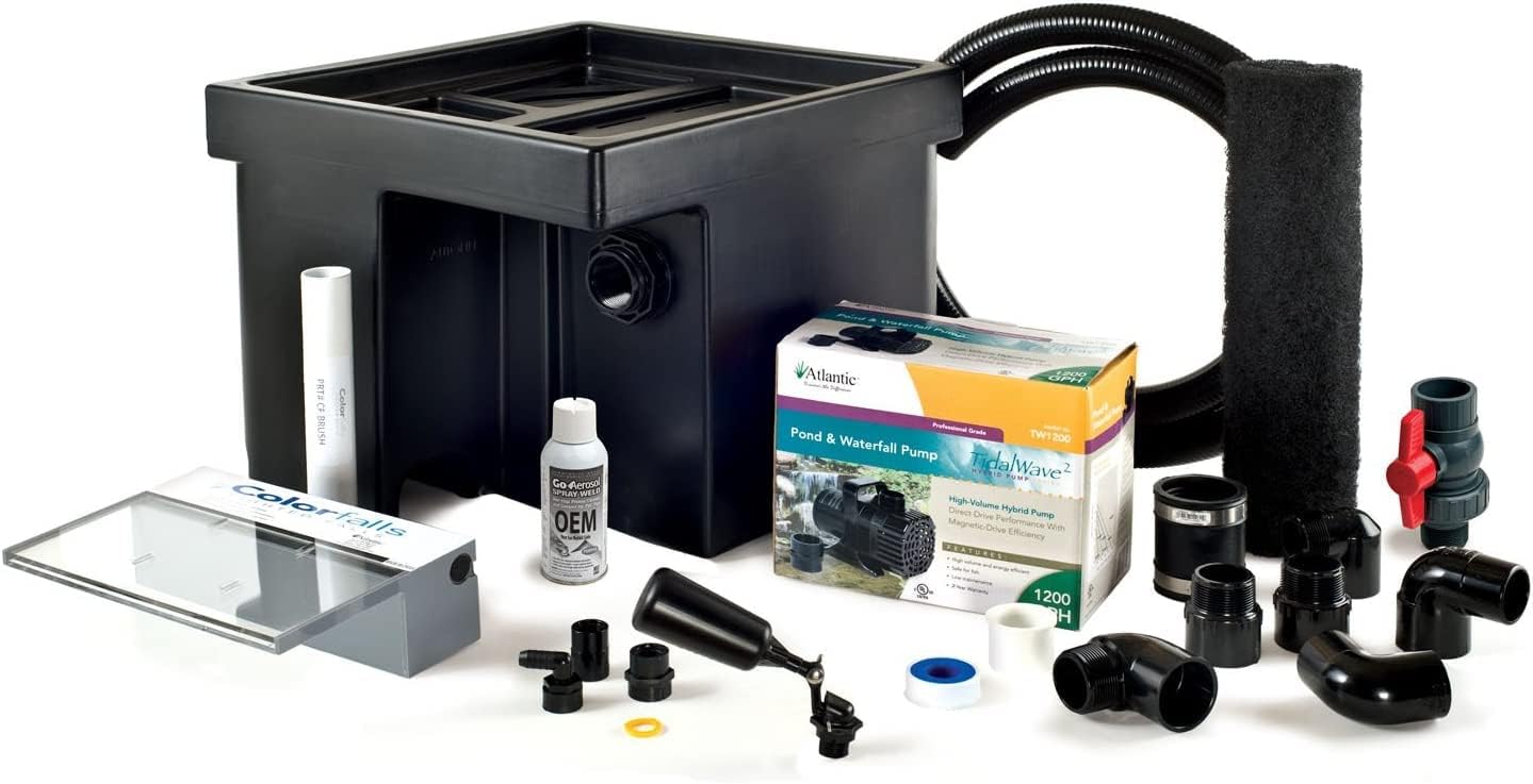 Atlantic Water Gardens CFKIT36W Complete Crystal White Colorfalls Lighted Falls Kit - 36" Spillway, Basin, Pump, Hose & Fittings