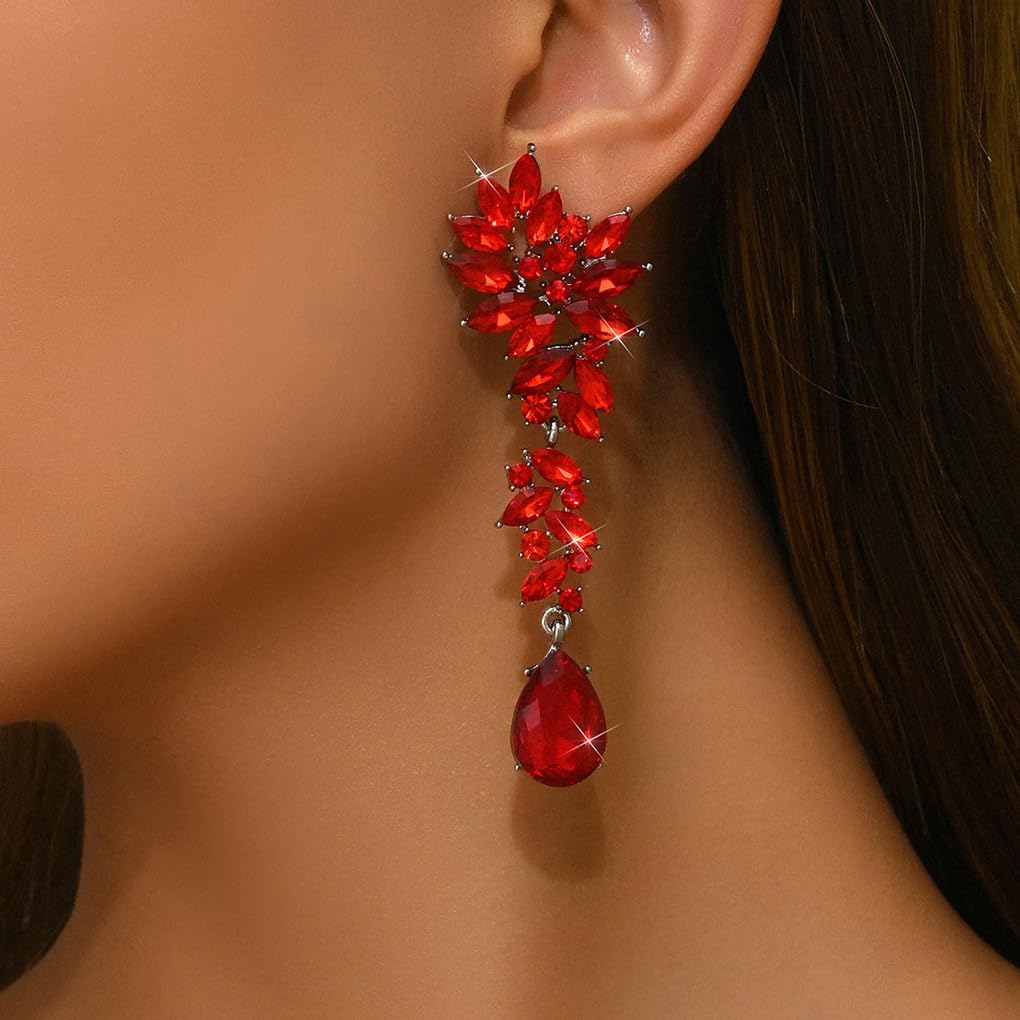 Silver Rhinestone Wedding Earrings for Women,Silver Sparkling Crystal Chandelier Earrings,Formal Cocktail Prom Teardrop Dangle Drop Statement Jewelry - Image 3