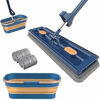 2023 Large Flat mop 360° Swivel Joint Flat mop, Flat mop with Wringing Function, Flat mop Made of Microfiber, Wet and Dry mop for Floor Cleaning Hardwood, Tiles, Laminate,Blue Set