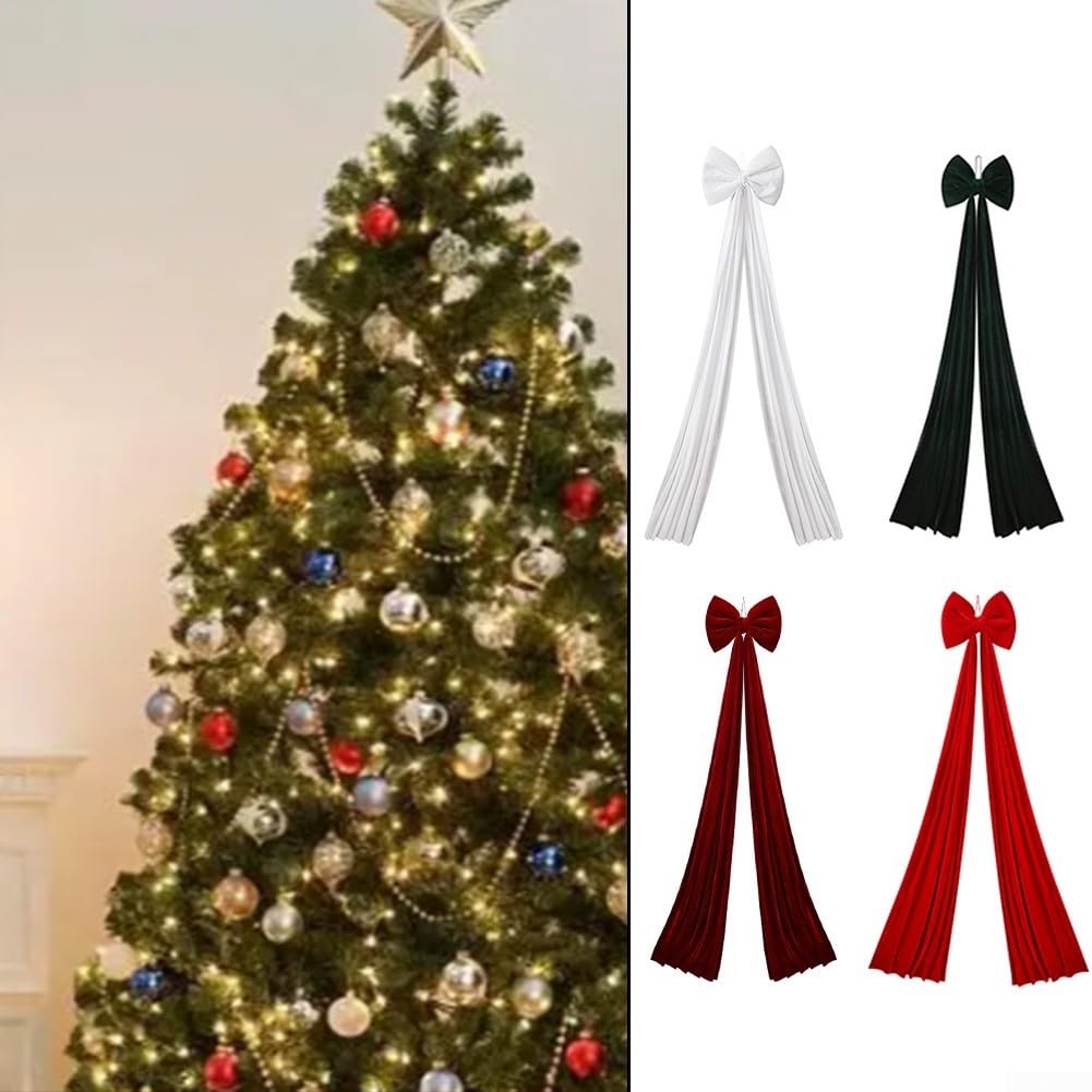 Lazo grande de Navidad, lazo grande de terciopelo para decoraciones navideñas, perfecto para árbol de Navidad y entornos festivos, 15.75 x 78.75 pulgadas