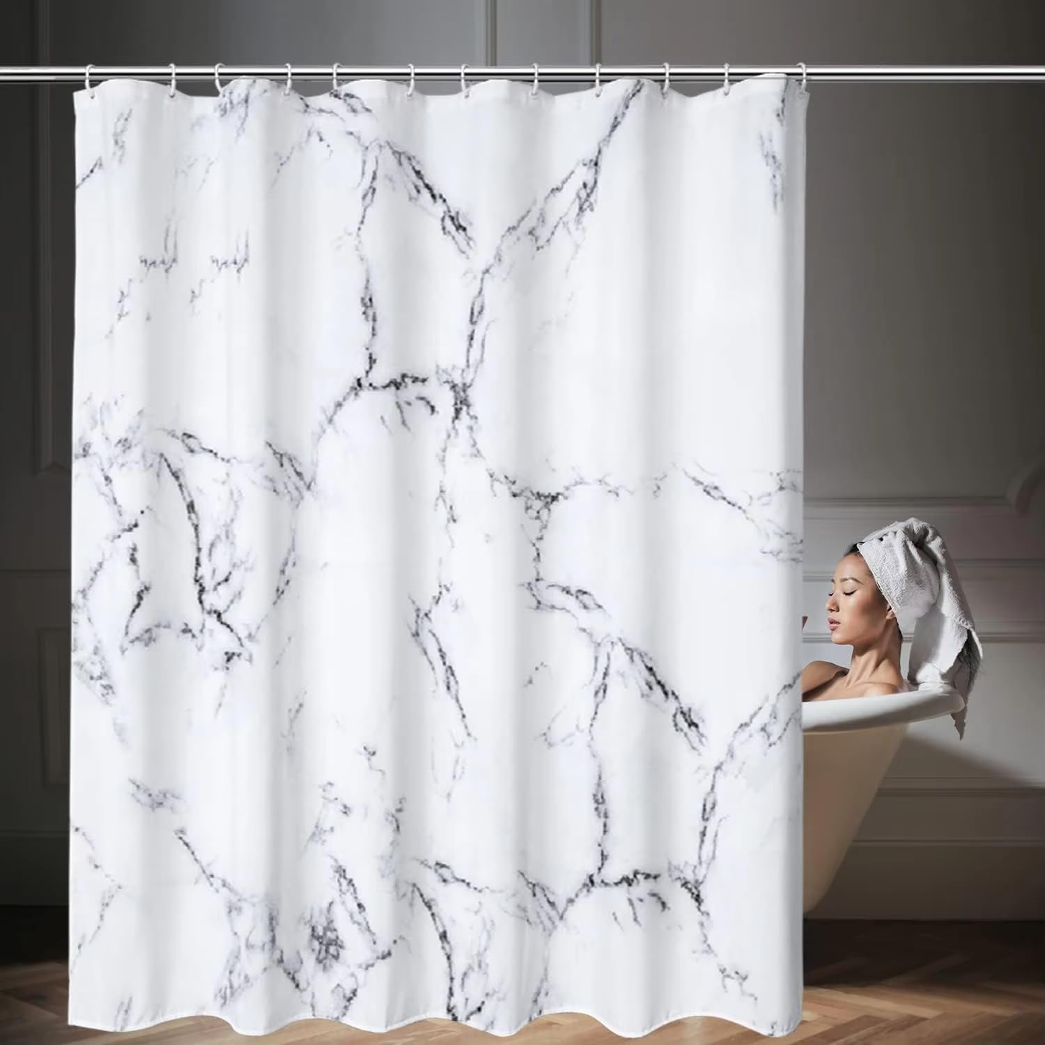 Rideau de douche en tissu imprimé marbre 92x183cm pour rideau de bain hôtel et maison