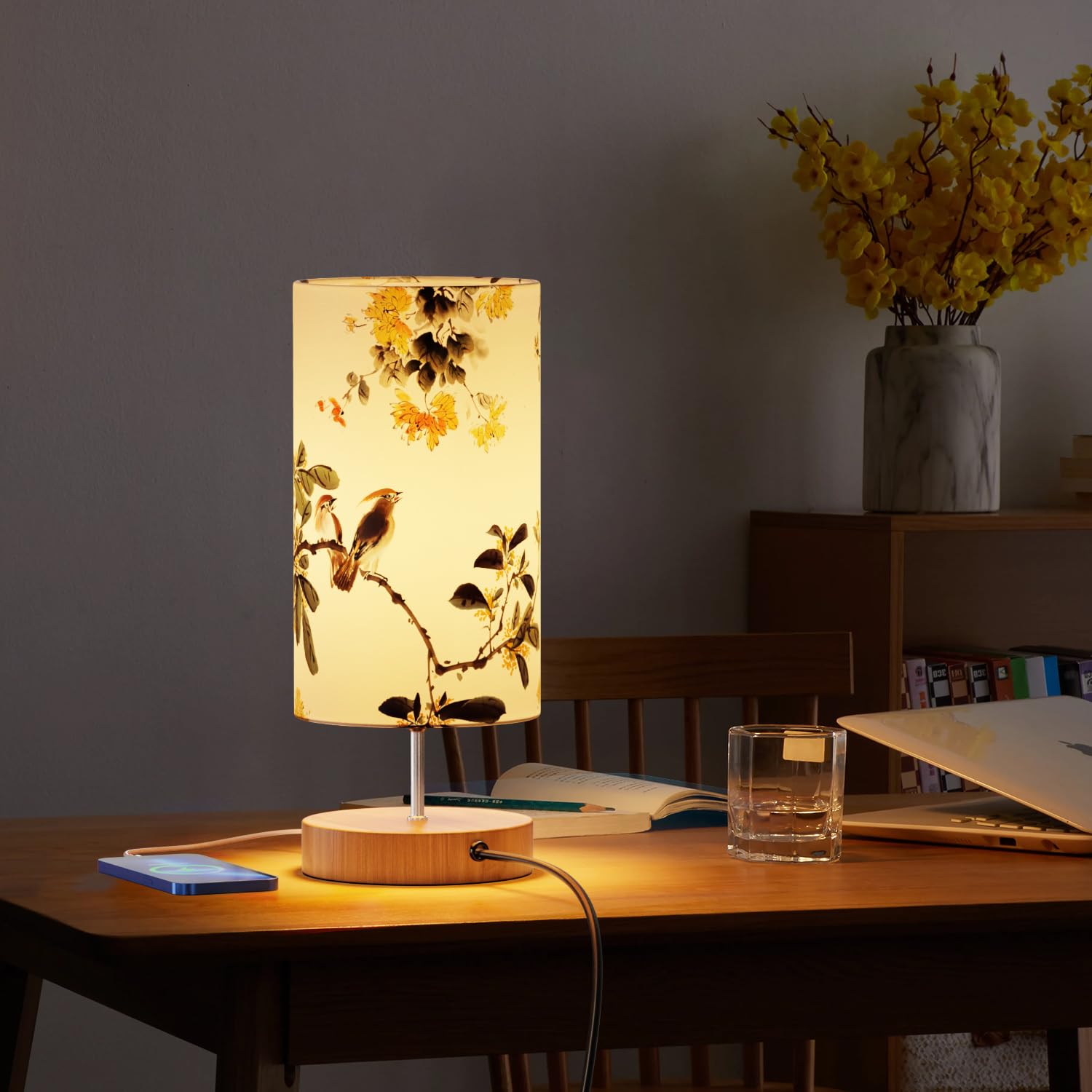 GPATIO lampa, zestaw 2 szt., nowoczesna lampka nocna dotykowa, ściemniana, dekoracja sypialni z nadrukiem, 2 porty ładowania USB, lampa LED