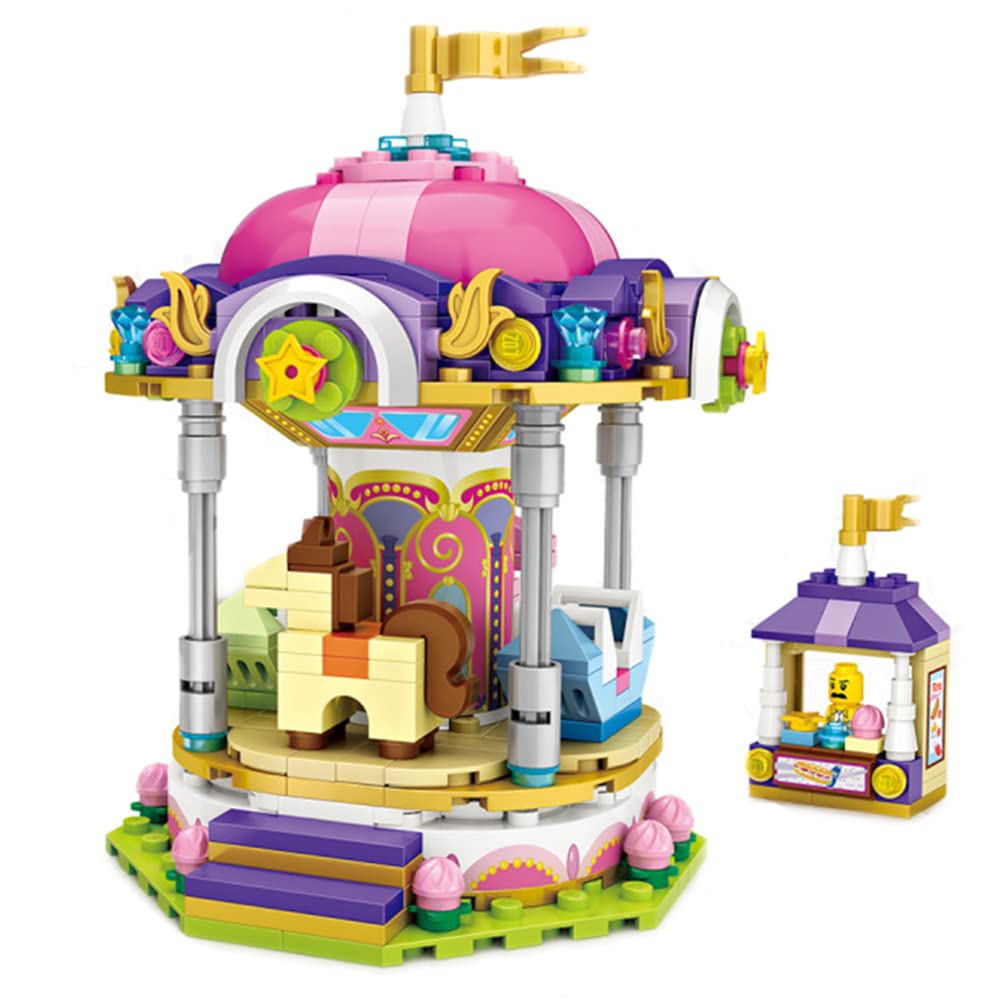 Girls Building Blocks, Mini Carousel Building Bricks, 406 PCS Building Bricks Mini Street Block Set, Architecture Building Bricks for Girls, Boys, Teens and Adults (Carousel 1720)