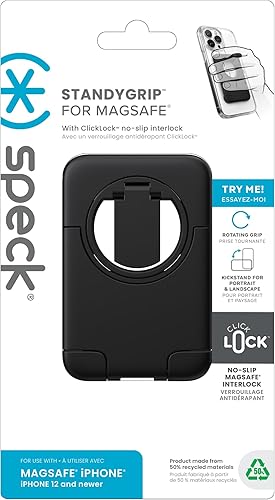Miniatura 10 de Speck Soporte de visualización para iPhone Grip Accesorio MagSafe - Bloqueo antideslizante ClickLock - Agarre de dedo ajustable 360, se monta en
