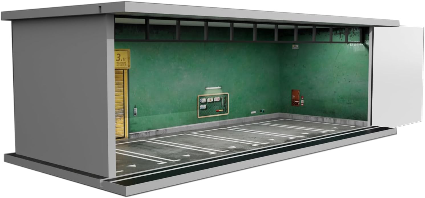 Hot Wheels Display Case - 1/64 Scale Die-cast Model Car Display Case with LED Light and Acrylic Cover, Hot Wheels Parking Garage Dioramas with 6 Parking Spaces