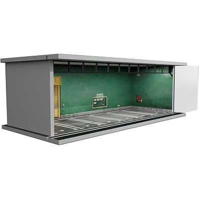 Bivitre 1/64 Diorama Display Case with LED Lights - Compatible with Hot Wheels Matchbox Mini GT Diecast Cars, for Model Car Display and Storage, Stackable Garage(Green Wall)