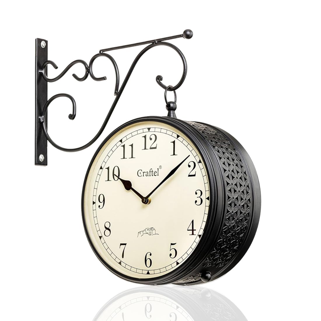 CRAFTEL Metal Analog Double Sided Vintage Station Wall Clock (Dial - 8 Inches, Matte Black)