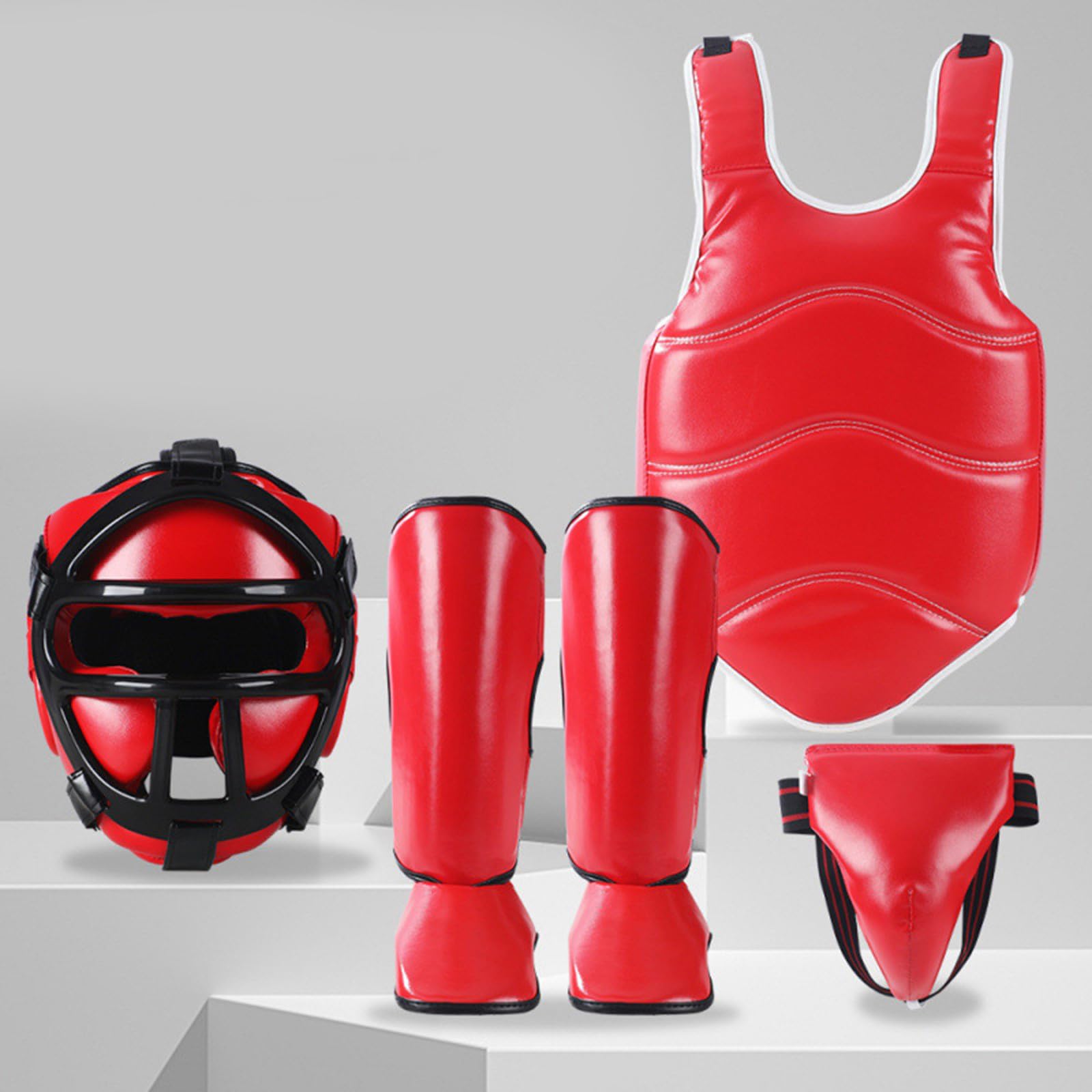 Juego completo de equipo deportivo de combate acolchado de espuma de poliuretano con protector de pecho, espinilleras para boxeo, kickboxing, equipo de lucha fino