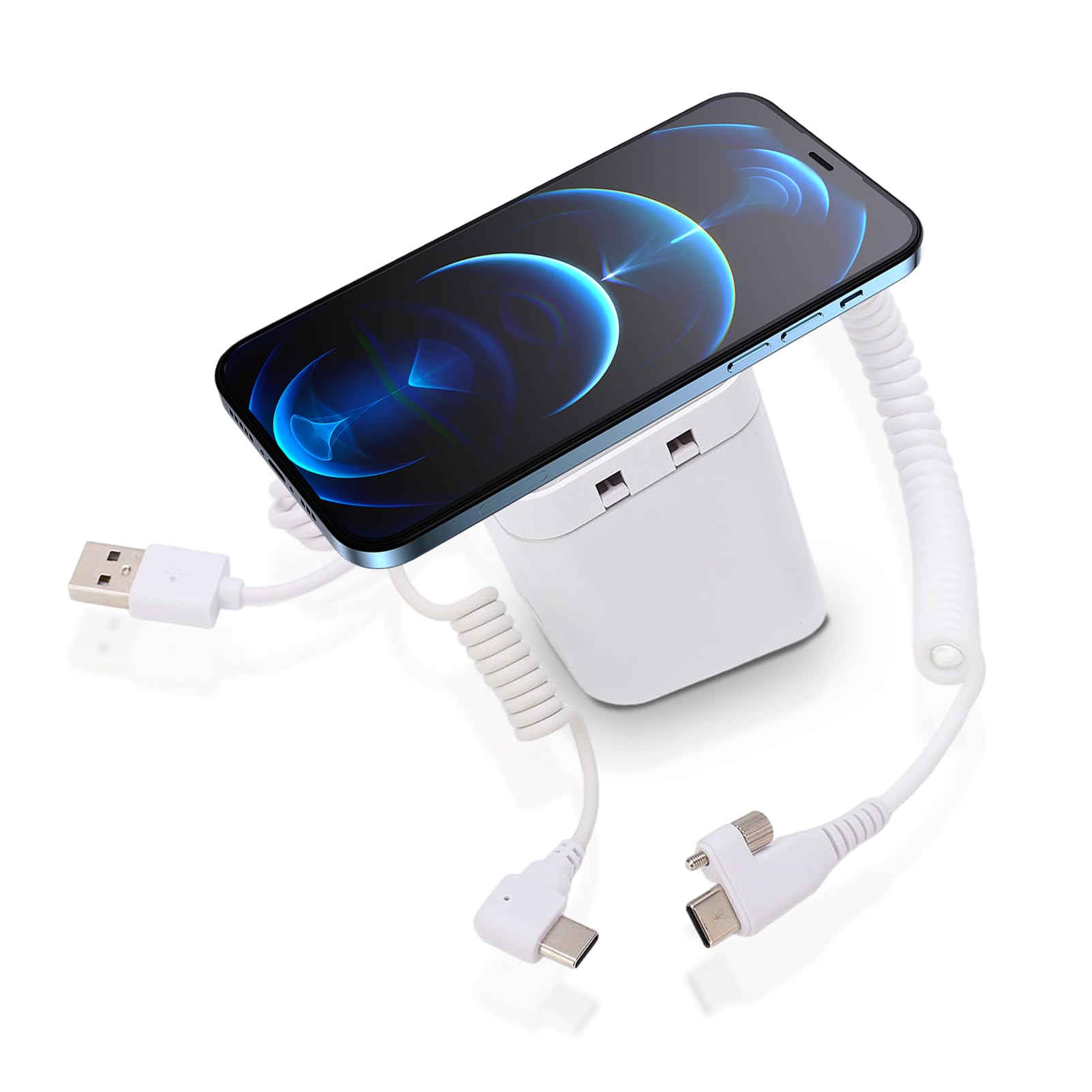 Présentoir Antivol pour Téléphone Portable Fixation de Griffe de Charge Rapide Silicone Antidérapant Présentoir D'alarme Antivol à Décibels élevés pour Téléphones Mobiles(Orifice de type C)