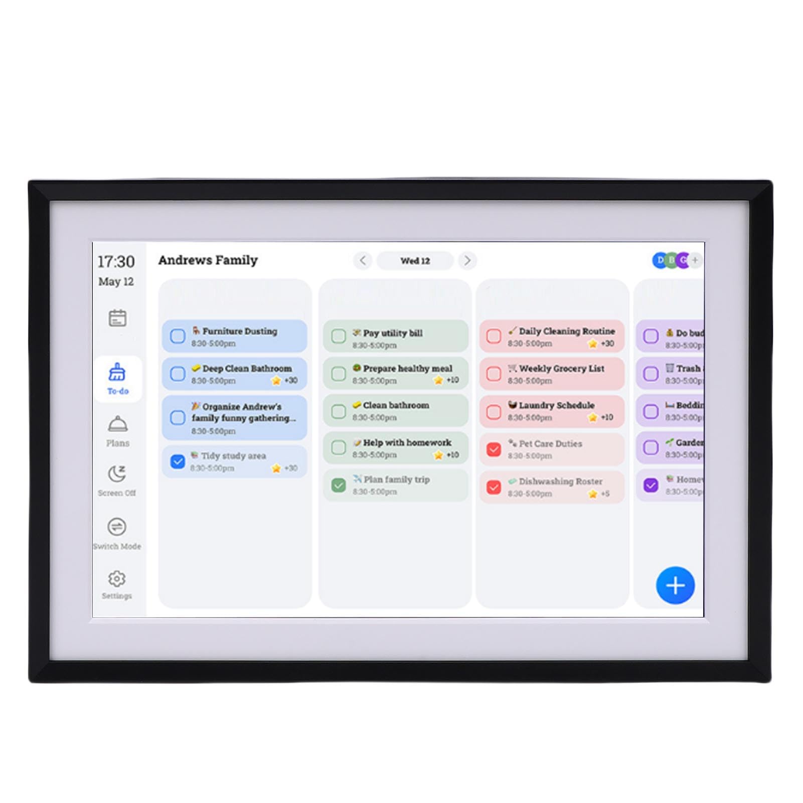 Fockety 10,1-Zoll-Digitalkalender und Aufgabentabelle, Interaktives Elektronisches Touchscreen-Display für Familienpläne, Intelligenter Familienplaner mit Essensplaner, Bilderrahmen (EU)