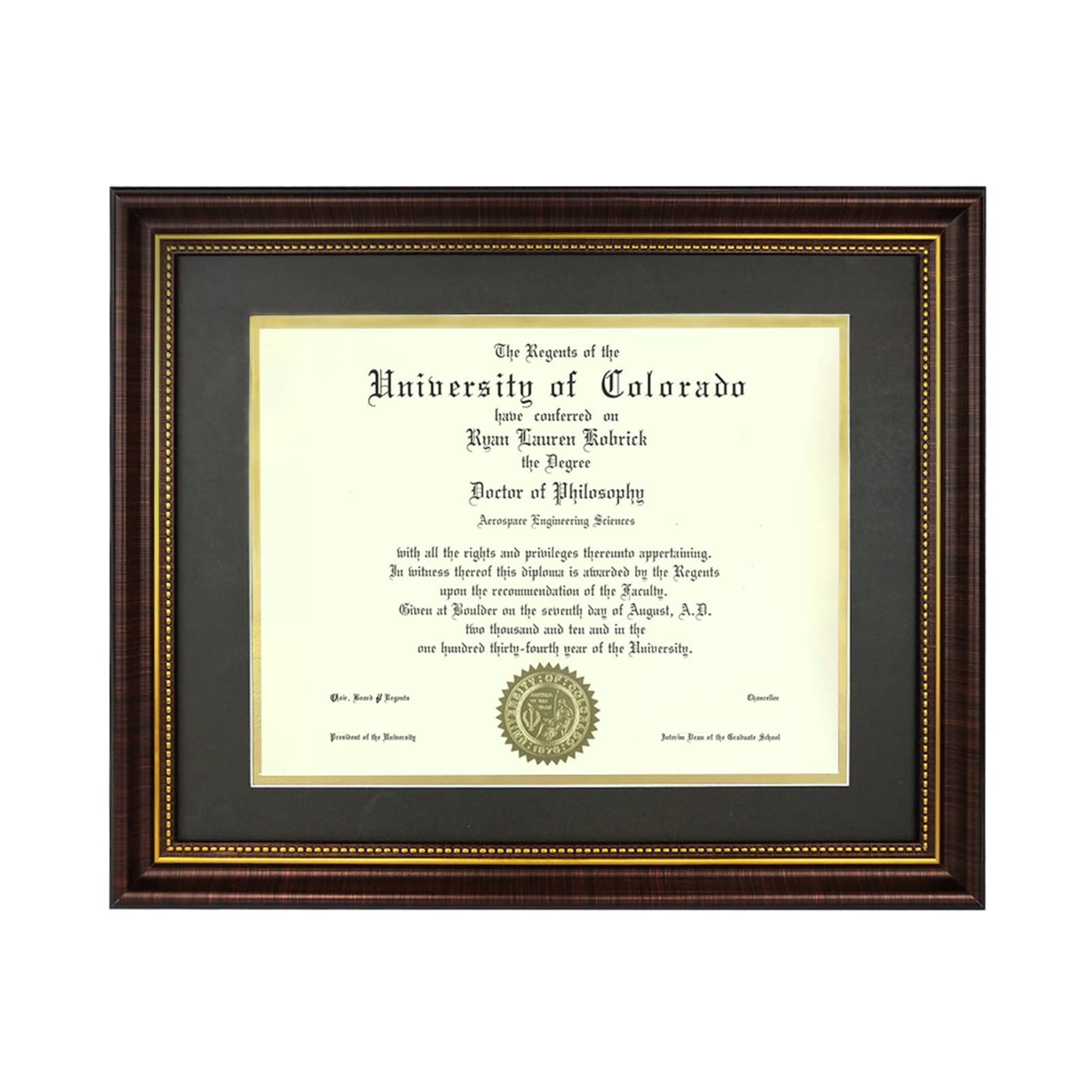 Diploma Frame 8.5 x 11 Degree Frame with Black Over Gold Mat or 11x14 Diploma Frame for Document, Degree Frame with HD Plexiglass,Red Brown Finish with Gold Beads for Wall and Tabletop Display