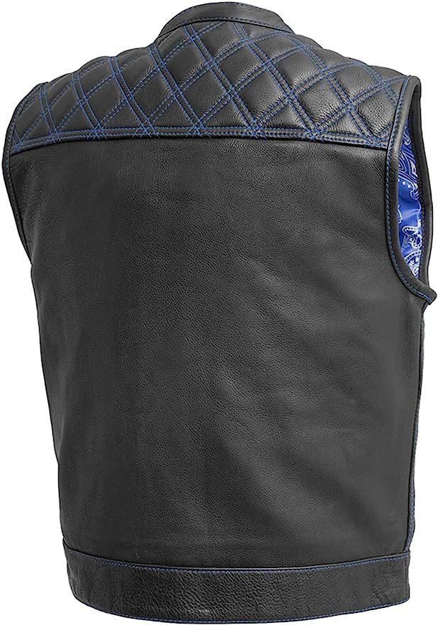 The Bikers Place Mens Motorcycle Diamond Stitching Quilted Leather Vest 3