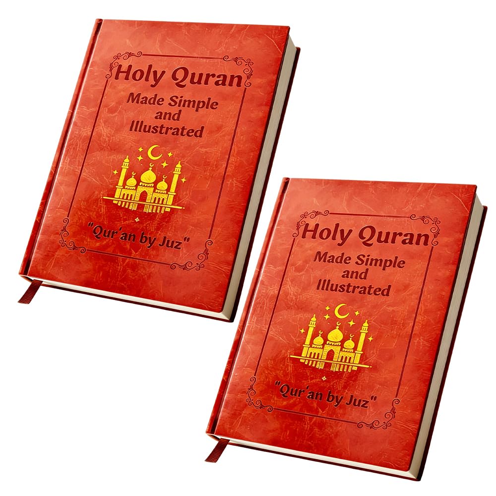 Holy Quran Made Simple and Illustrated, NAVESO 2 Pack The Quran Journey Religious and Spiritual Qurans Book for Beginners, Easy to Follow Tafsir Complete Study Summary Guide for Family Church Prayer