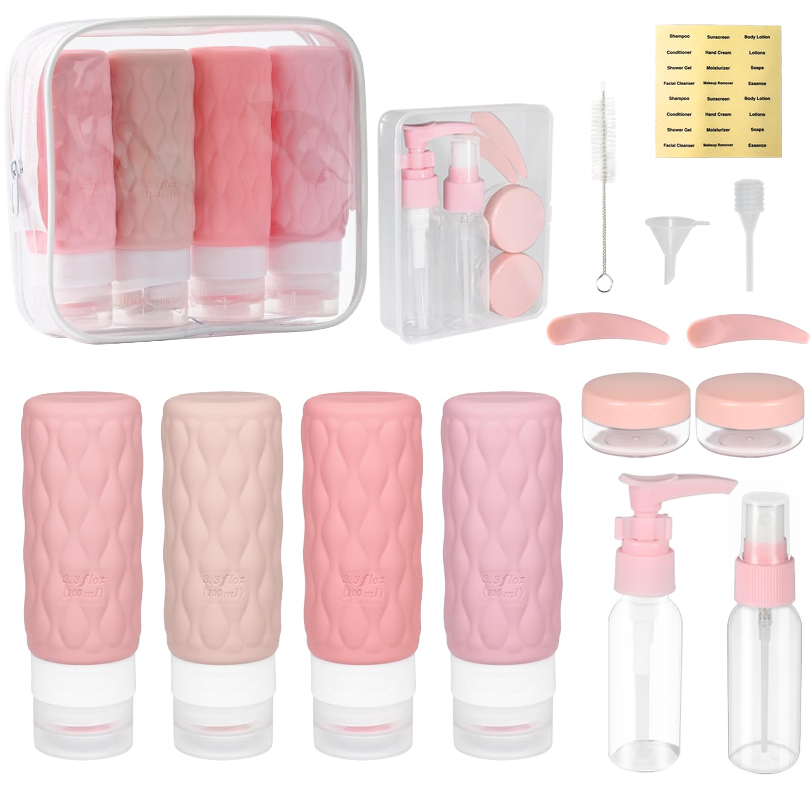 YoHyien 8 Pcs Silicone Travel Bottles for Toiletries 100ml, Refillable Travel Bottles Set